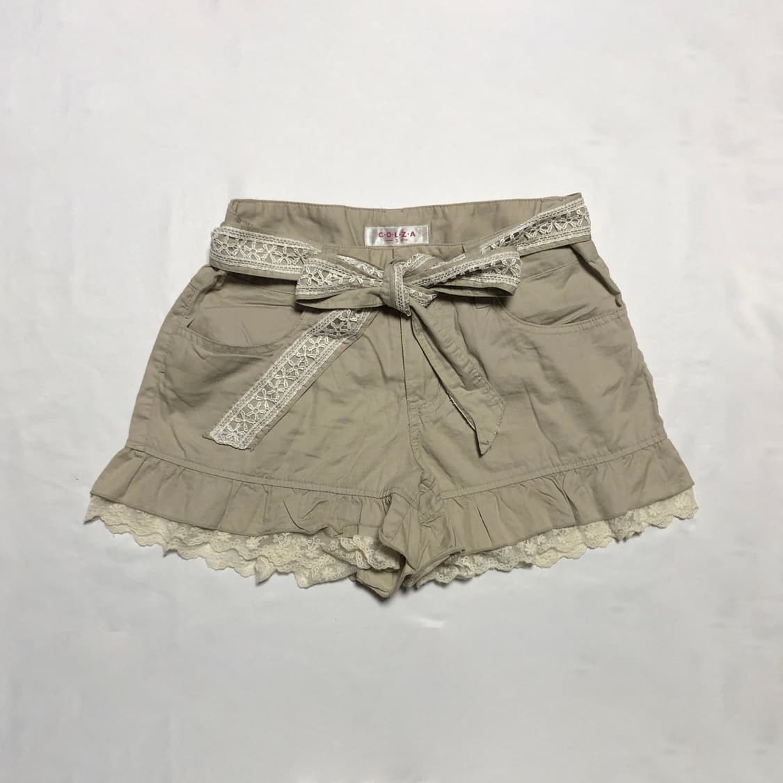 레이스 리본 벨트 반바지 베이지 상품이미지1