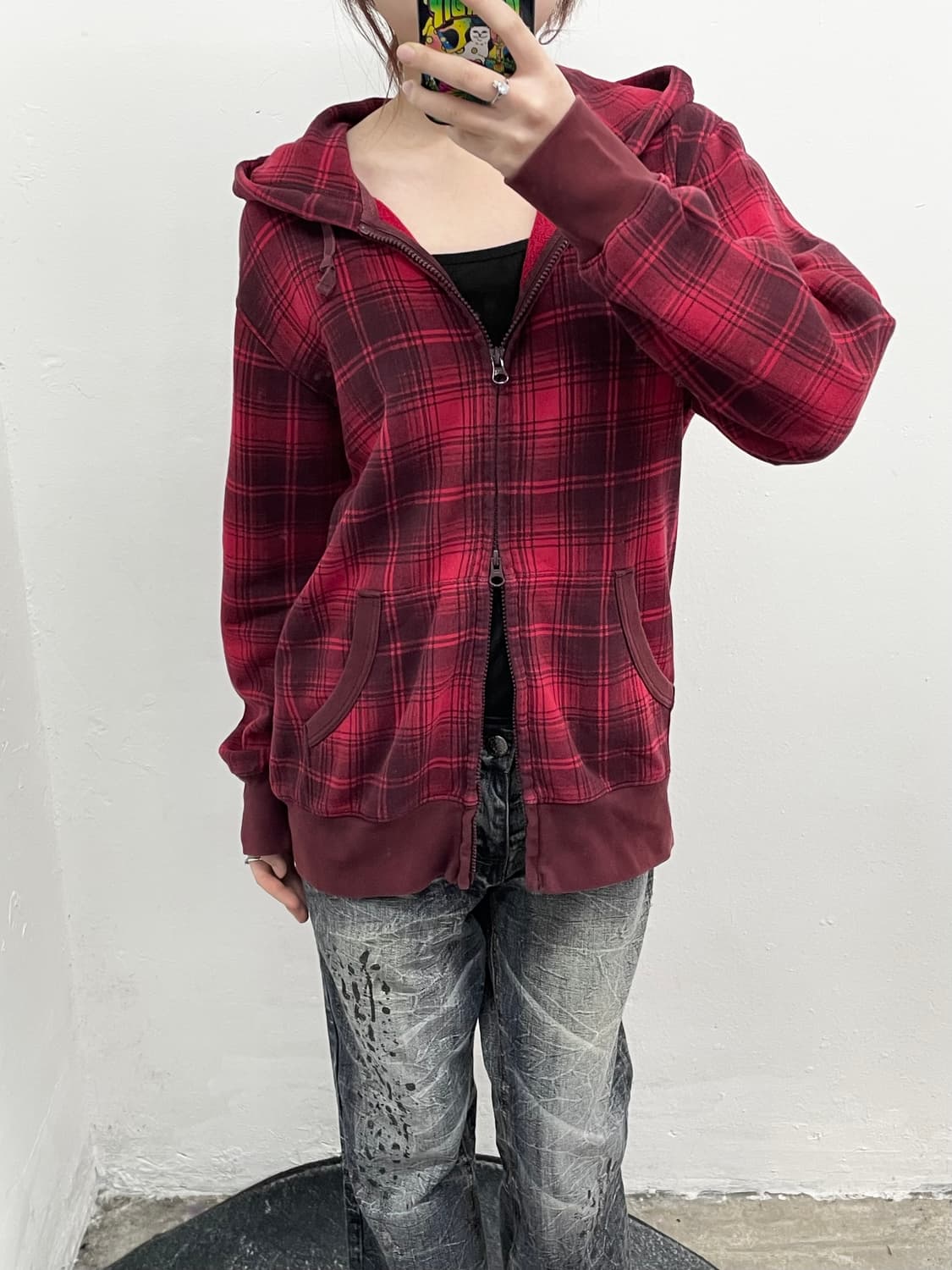 펑크 체크 투웨이 후드집업 상품이미지2