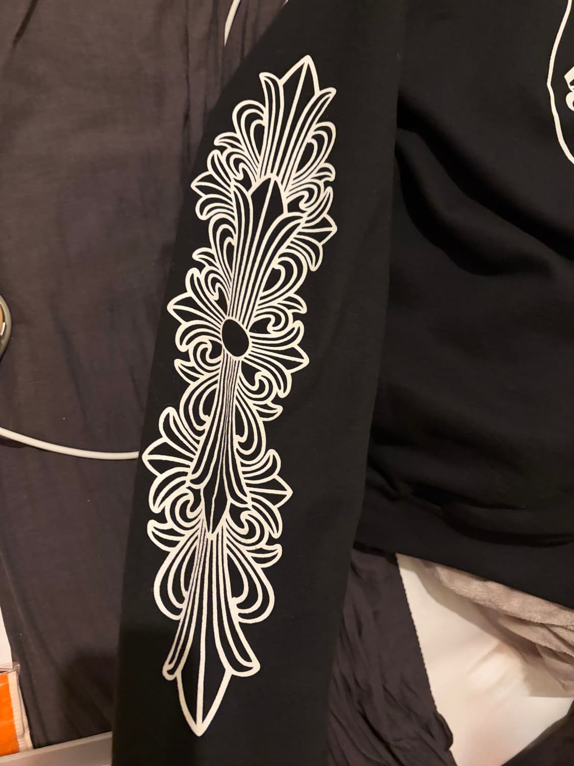 크롬하츠 홀스슈 플로랄 플리스 후드집업 블랙 XL 상품이미지3