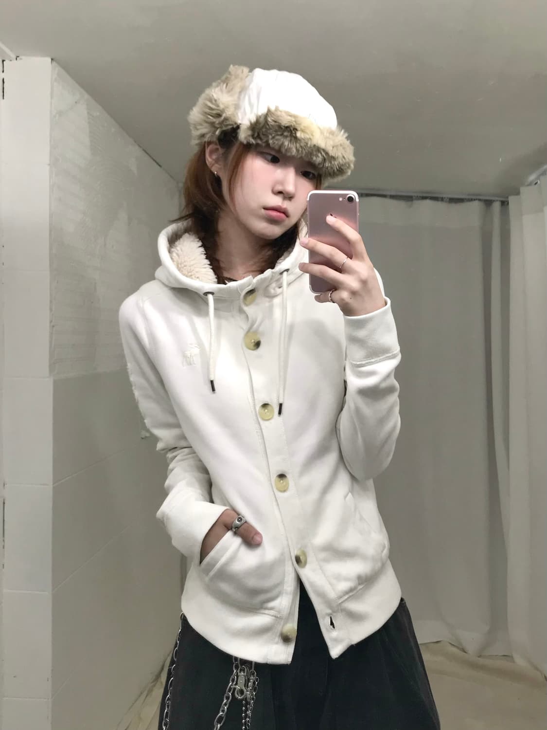 아베크롬비 화이트 단추 퍼 후드집업 상품이미지2