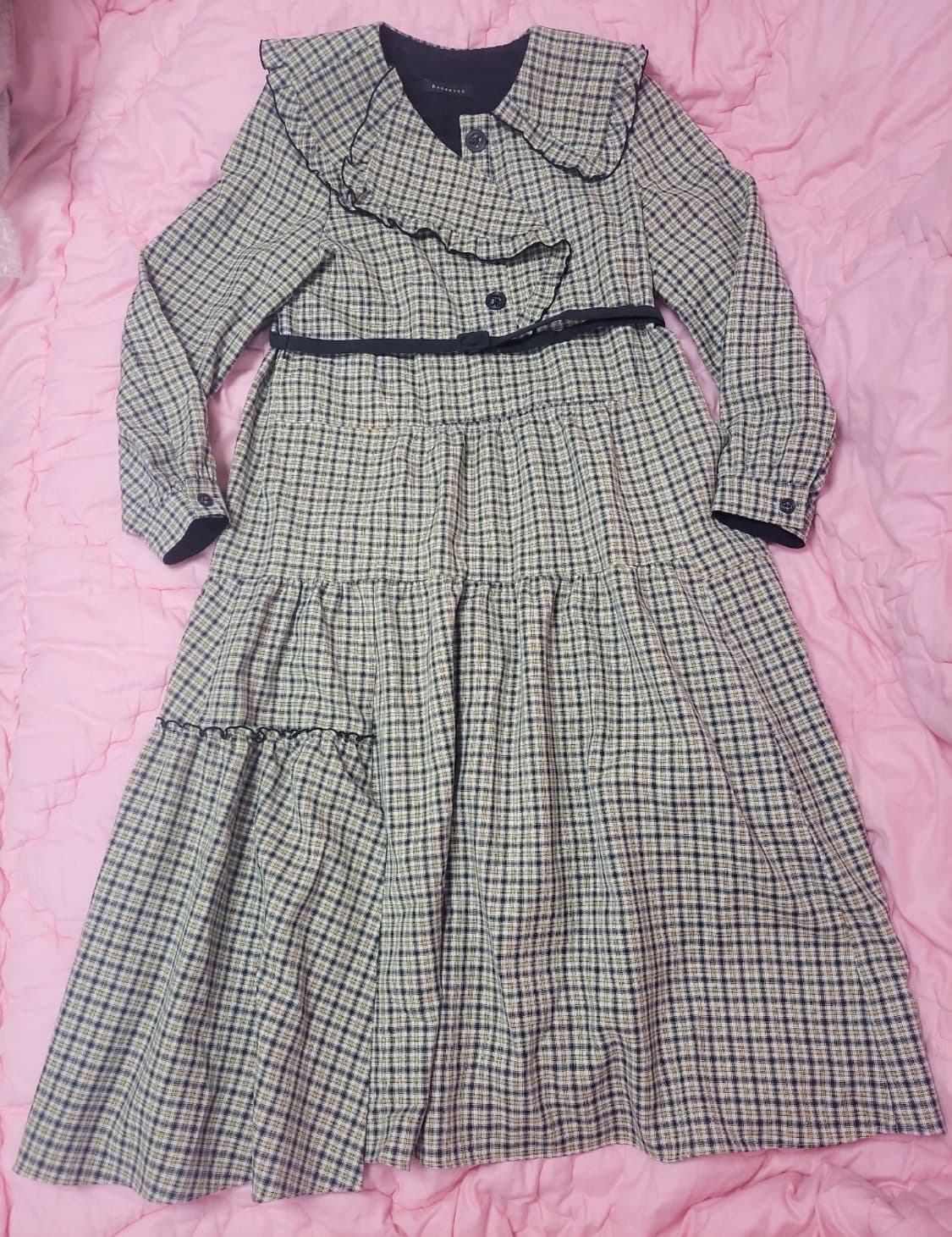 급처상태좋음!레니본 세일러카라 벨트 체크 롱원피스 럭키슈에뜨st 상품이미지1