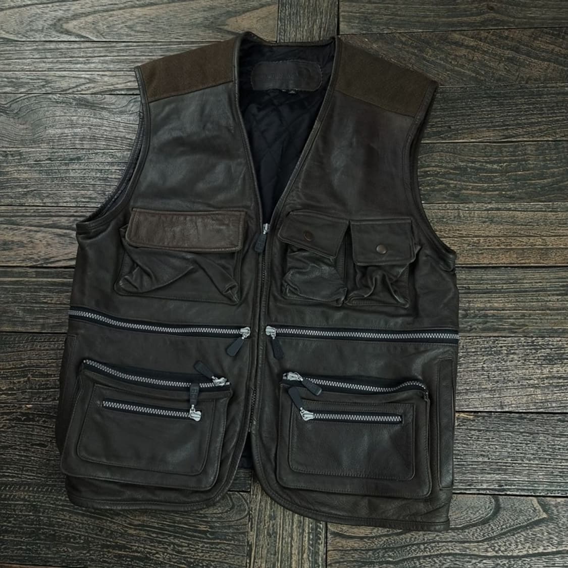 [빈티지] 리얼 쉽스킨 양가죽 멀티 포켓 빈티지 레더 베스트 M18953 상품이미지1