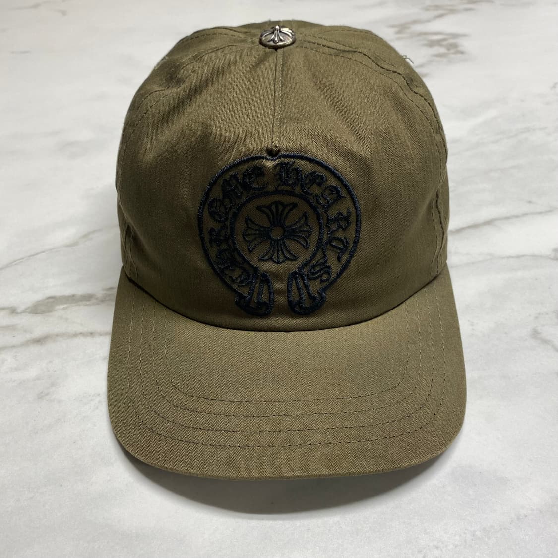 레어) 크롬하츠 홀스슈 말발굽 자수 레더 스트랩 데님 캡 카키 Vic 상품이미지1