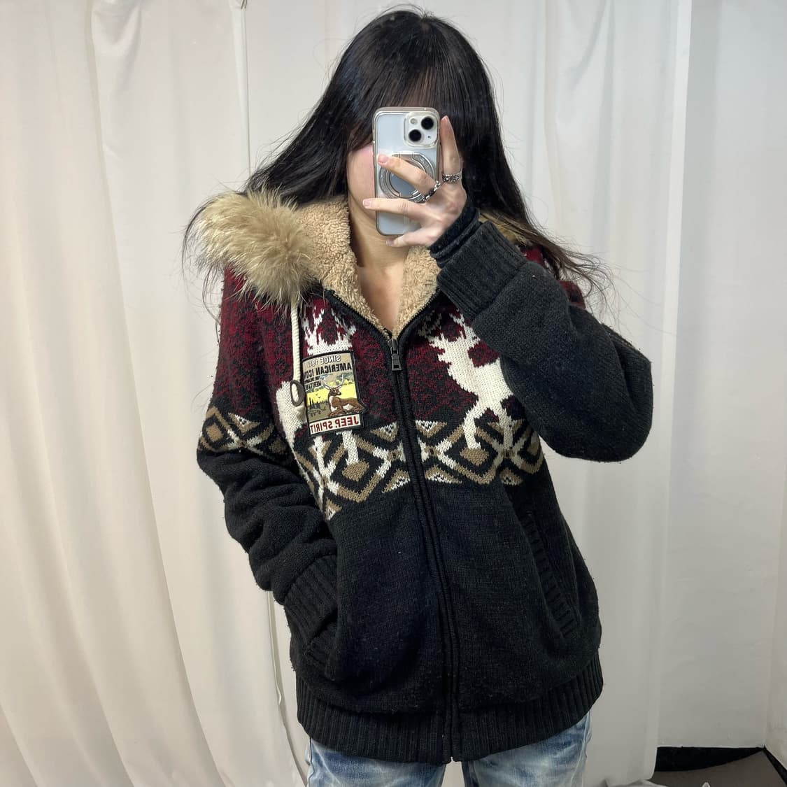 JEEP Wolfjo Nordic Knit Hoodie Zip-up 상품이미지1