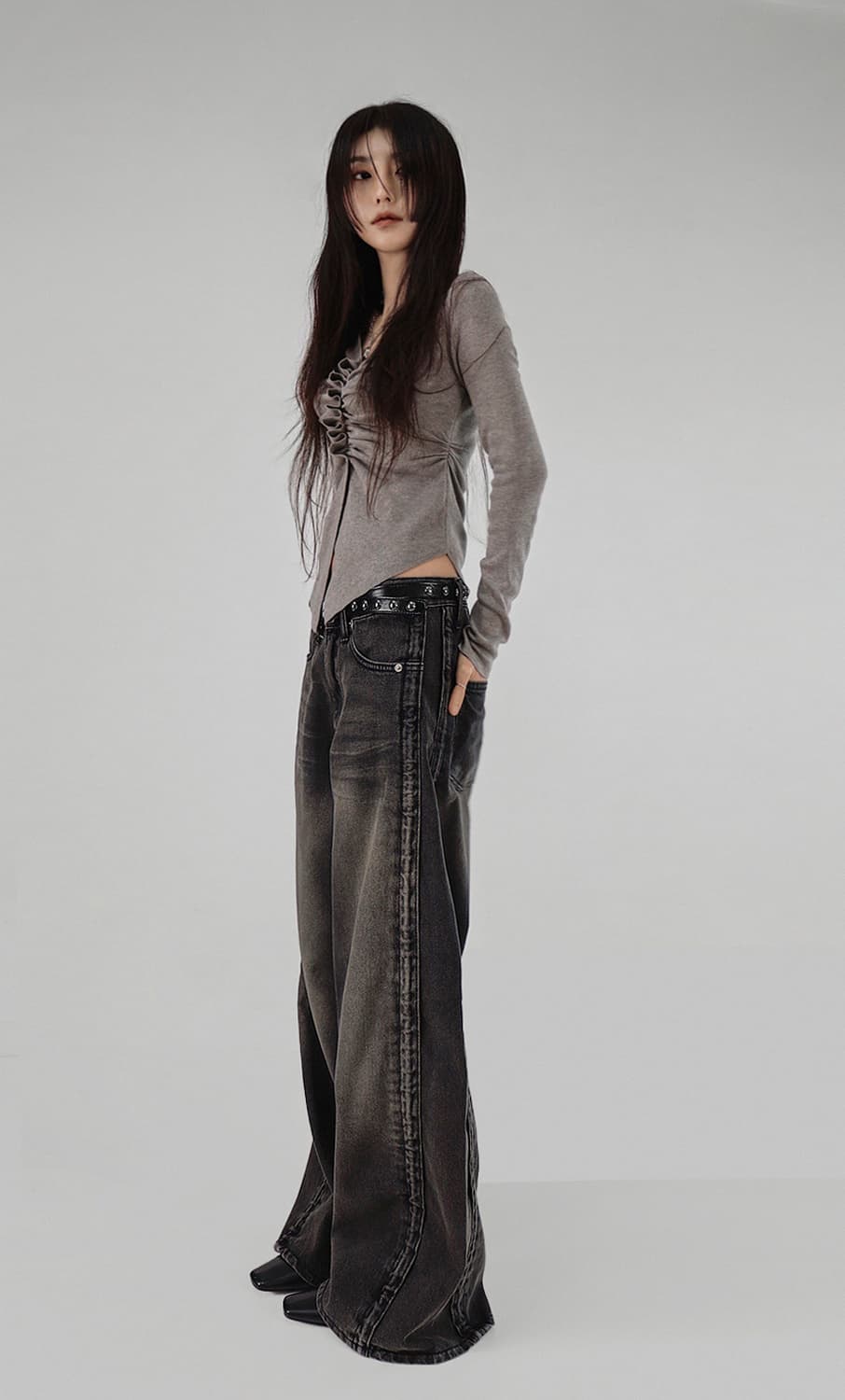 셔링 브이넥 가디건 니트 상품이미지3