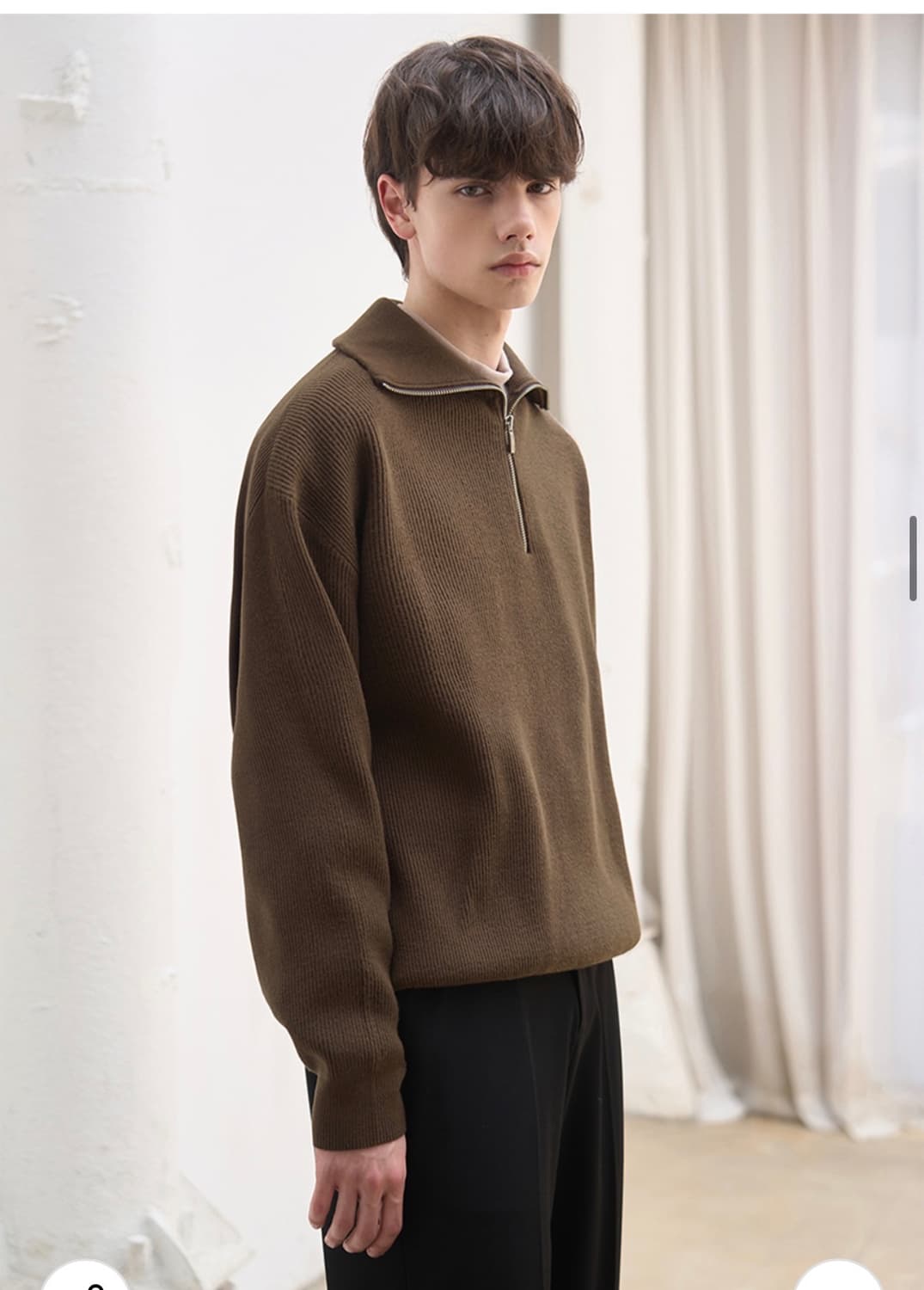 (XL) 드로우핏 오버사이즈 하프 집업 카라 울 니트 BROWN 판매 상품이미지7