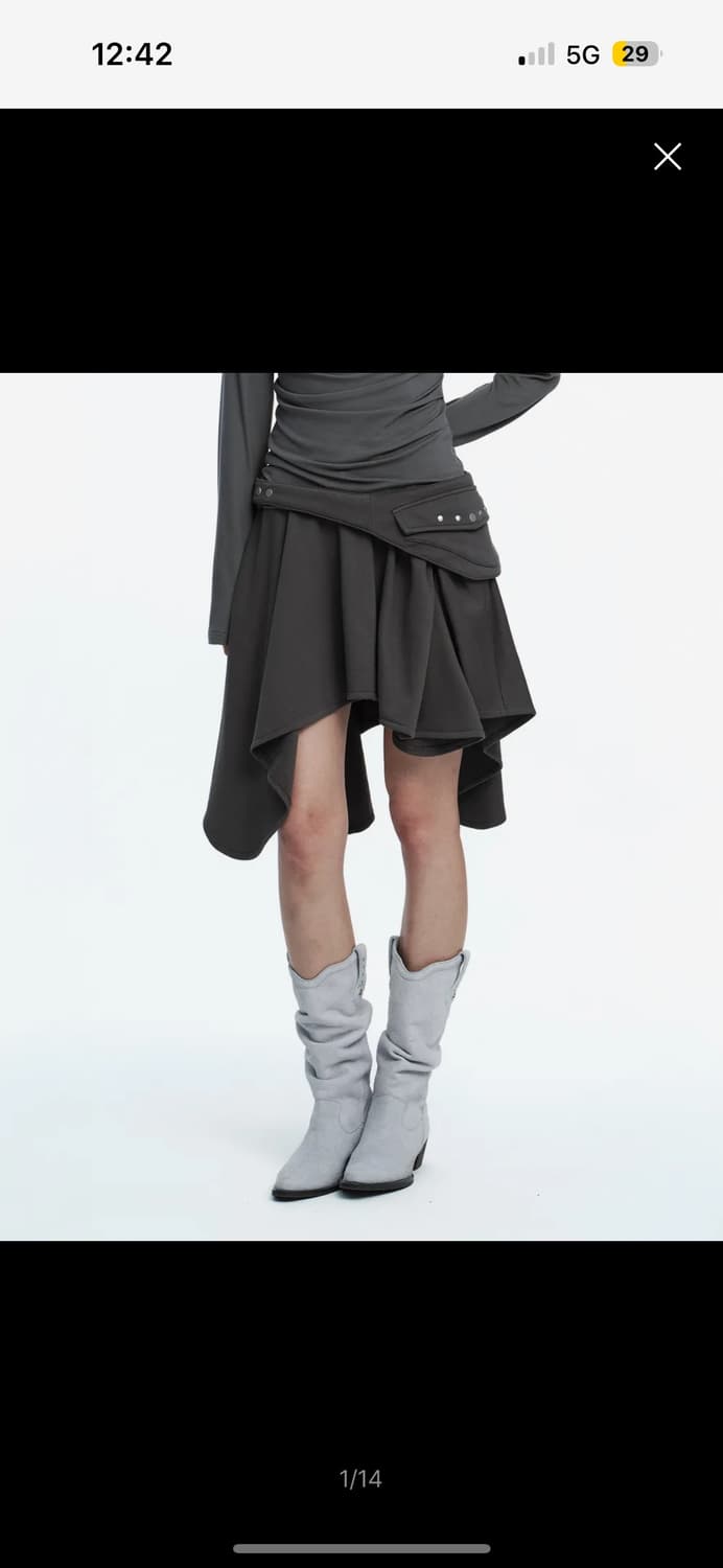 러프넥 벨티드 포켓 드레이프 스커트 그레이 s 상품이미지1
