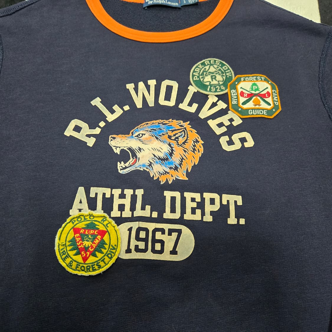 L 폴로랄프로렌 울프 패치 스웻셔츠 맨투맨 네이비 오렌지 상품이미지2