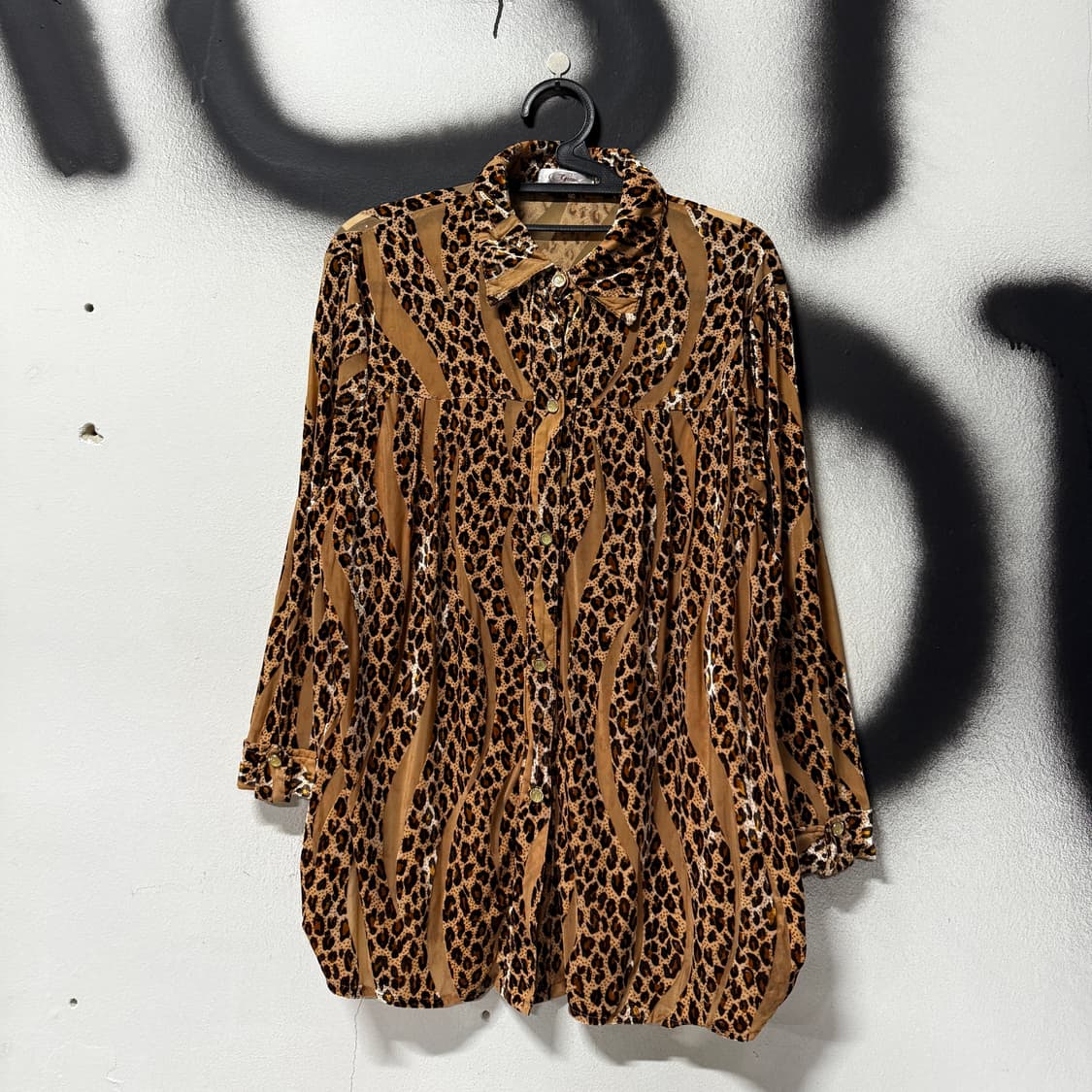 VTG 빈티지 애니멀 풀 패턴 벨벳 셔츠 블라우스 상품이미지1