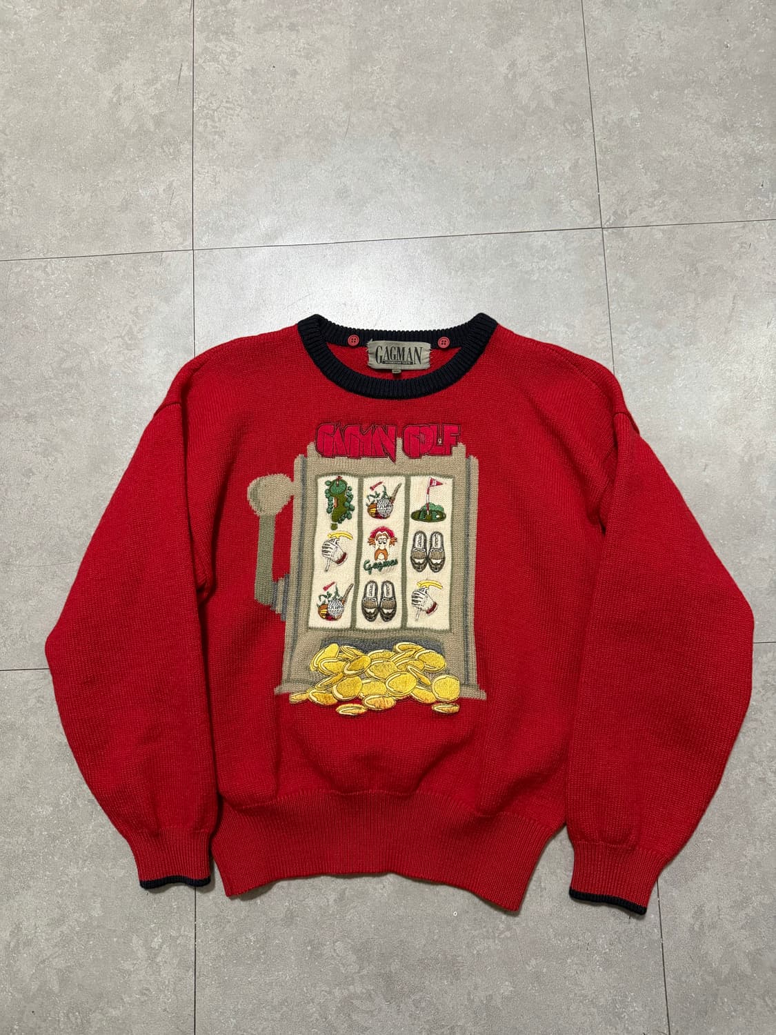 90s  제펜 빈티지 핸드매이드 자수  헤비 울 니트  55size   상품이미지1