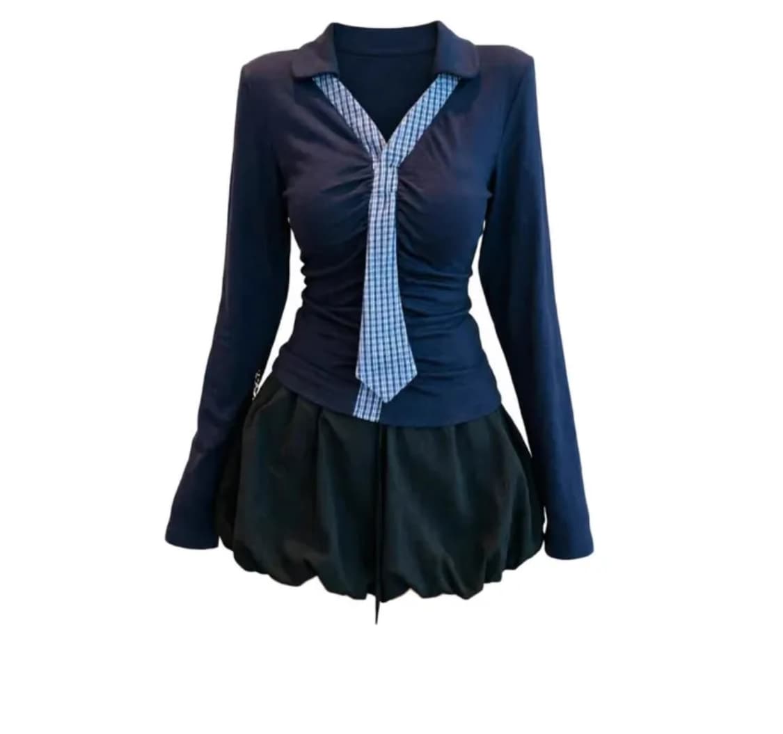 Y2K 하이틴 셋업 플래피룩(상+하의 세트) 상품이미지1