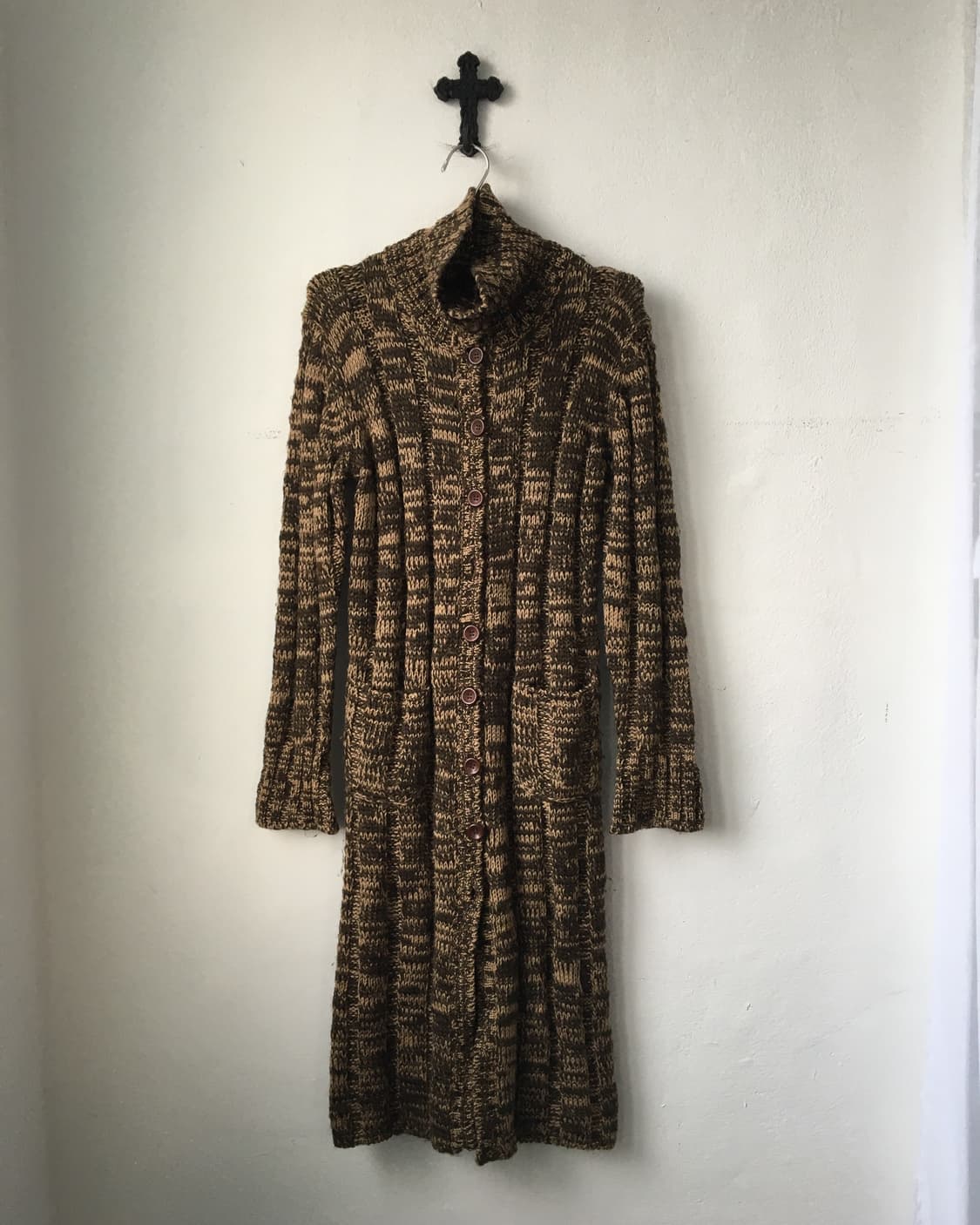 Belted high neck long knit cardigan 상품이미지2