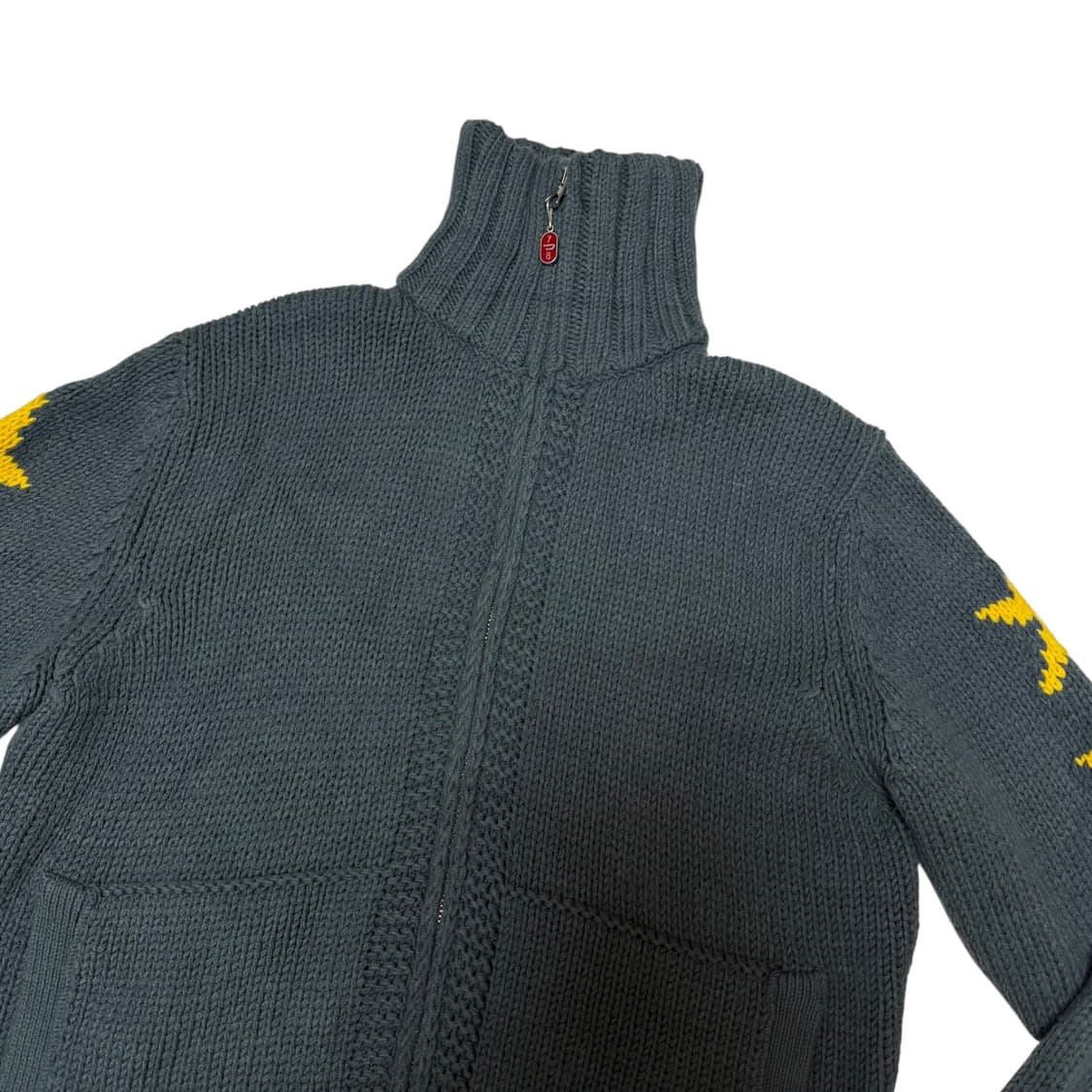 디젤 청록 스타 별패턴 레터링 니트집업 상품이미지3