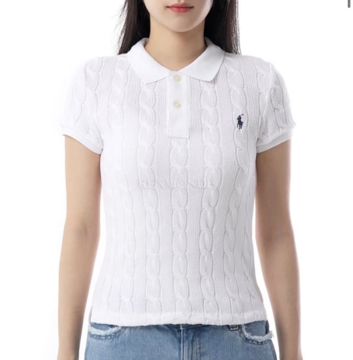 [새상품]폴로 랄프로렌 자수로고 케이블 반팔 니트 화이트 S,M 상품이미지6