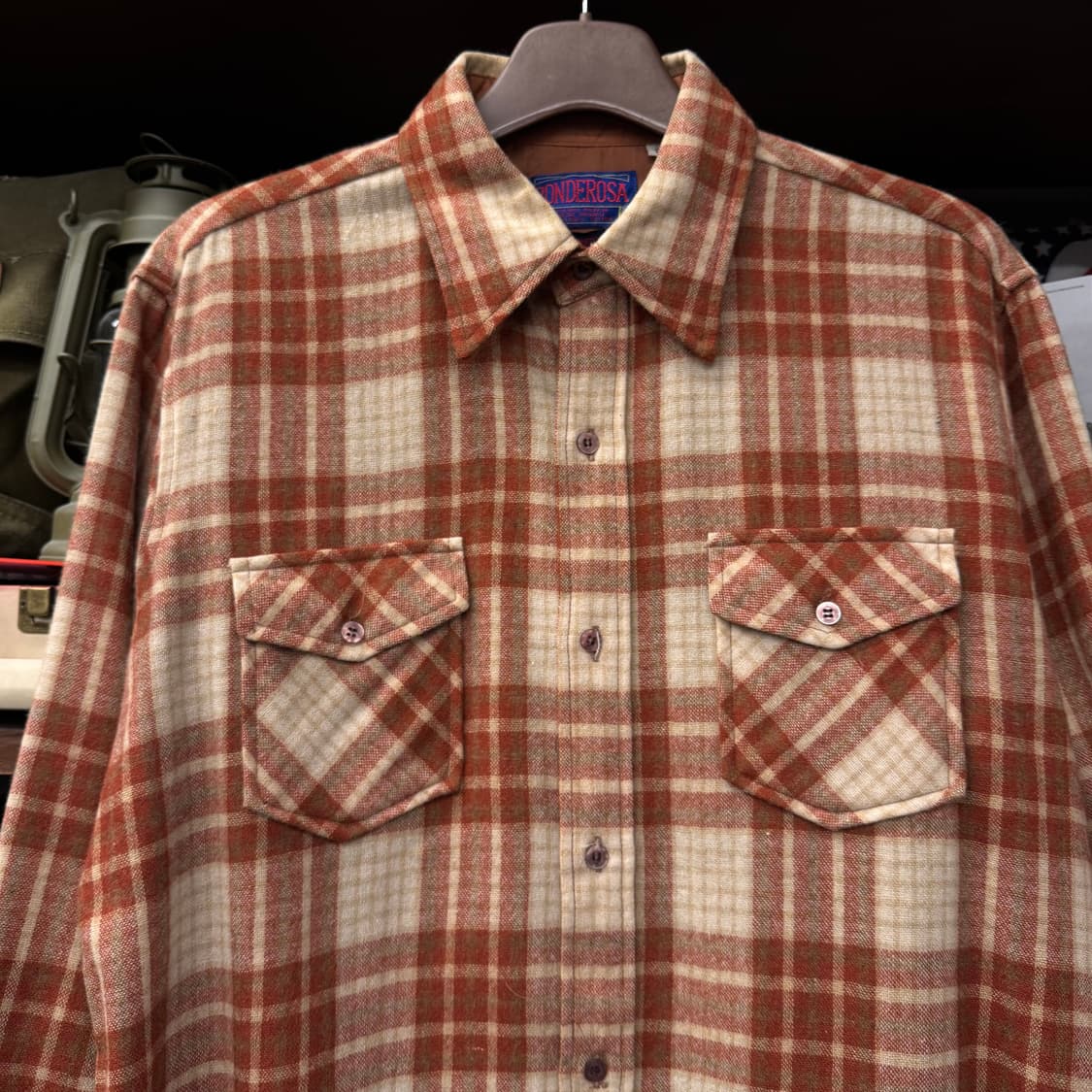 90s PONDEROSA 투 포켓 워크 플란넬 체크 빈티지 셔츠 N126 상품이미지3