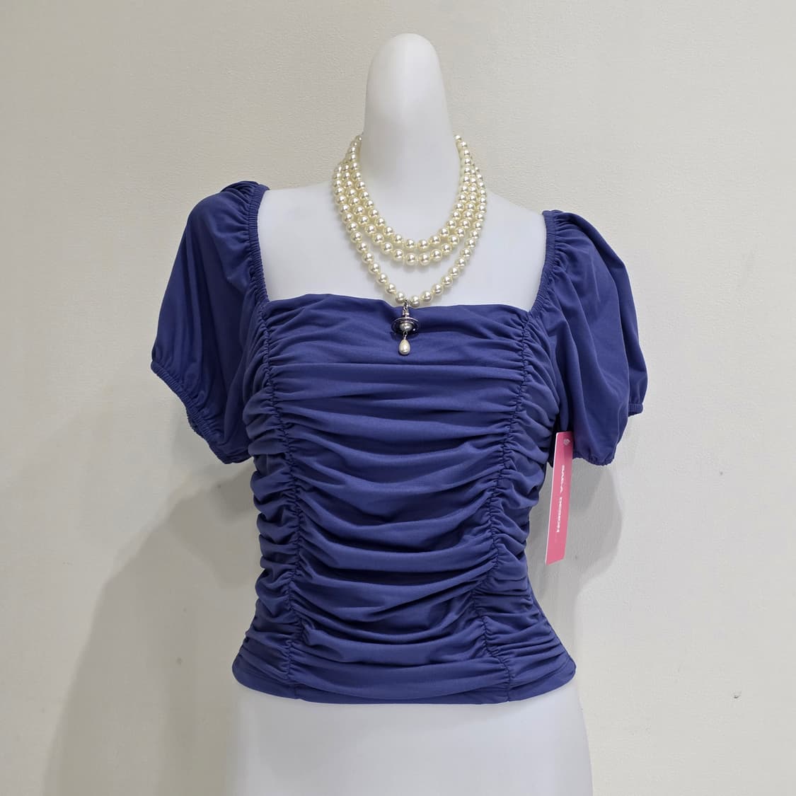 유럽빈티지)로맨틱 셔링 y2k 주름벌룬 여름 퍼프크롭탑블라우스 상품이미지1