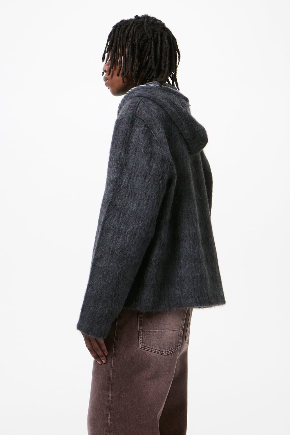 [46,48,50,52]아워레가시26ss체크 헤어리 풀 후드집업/그레이 상품이미지2