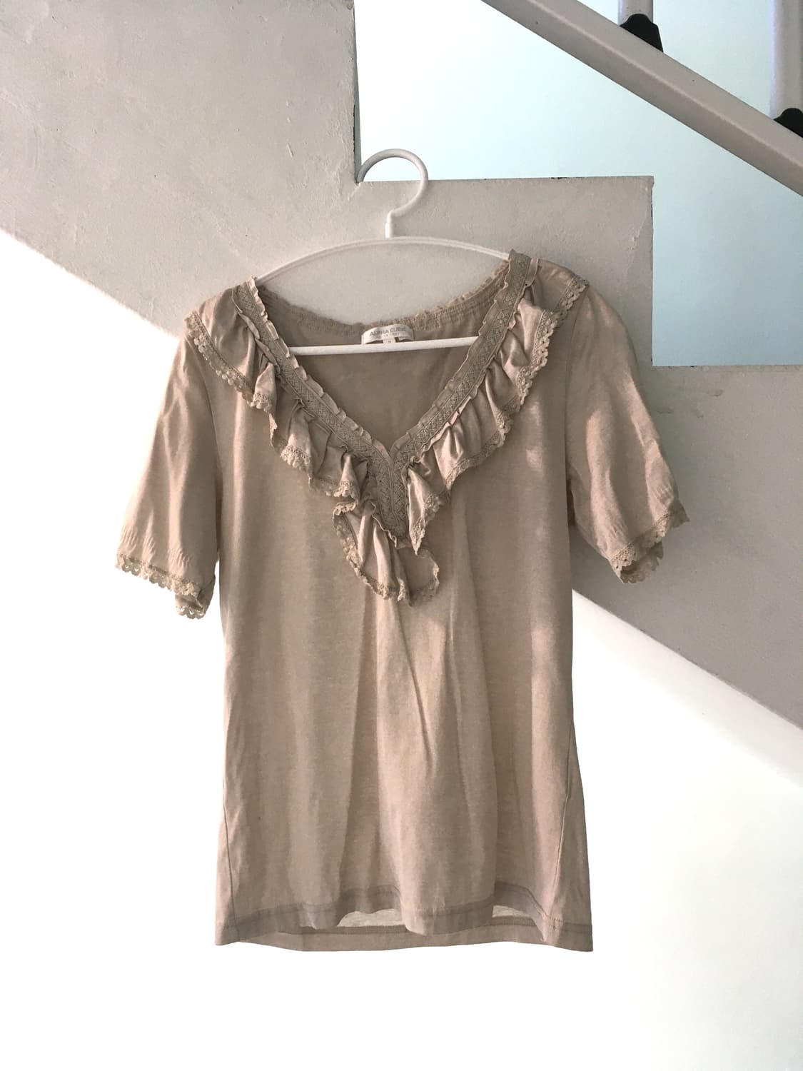 jpn vintage beige ruffle crochet half t  상품이미지5
