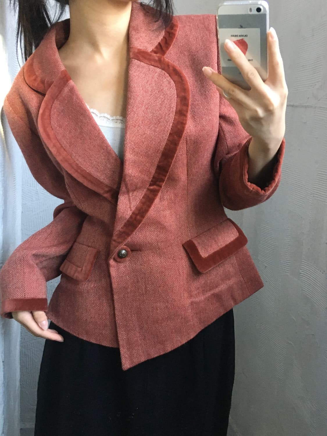 Dior 크리스찬 디올 레드 브라운 트위드 벨벳 블레이저 상품이미지3
