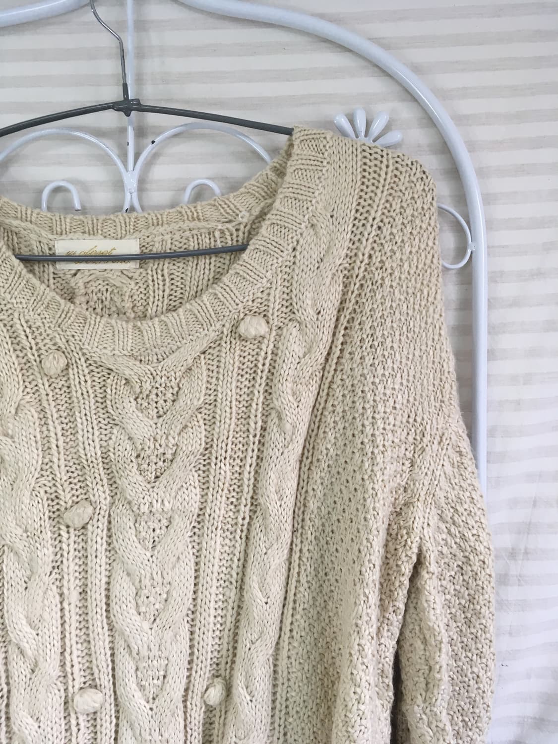 빈티지 아이보리 폼폼이 꽈배기 니트 y2k 스트릿 갸루 펑키 일본빈티지 상품이미지3