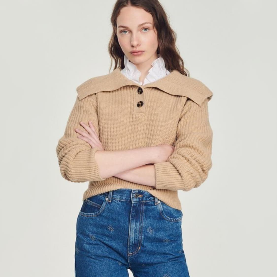 산드로 22 울100 카라 니트 탑 상품이미지1