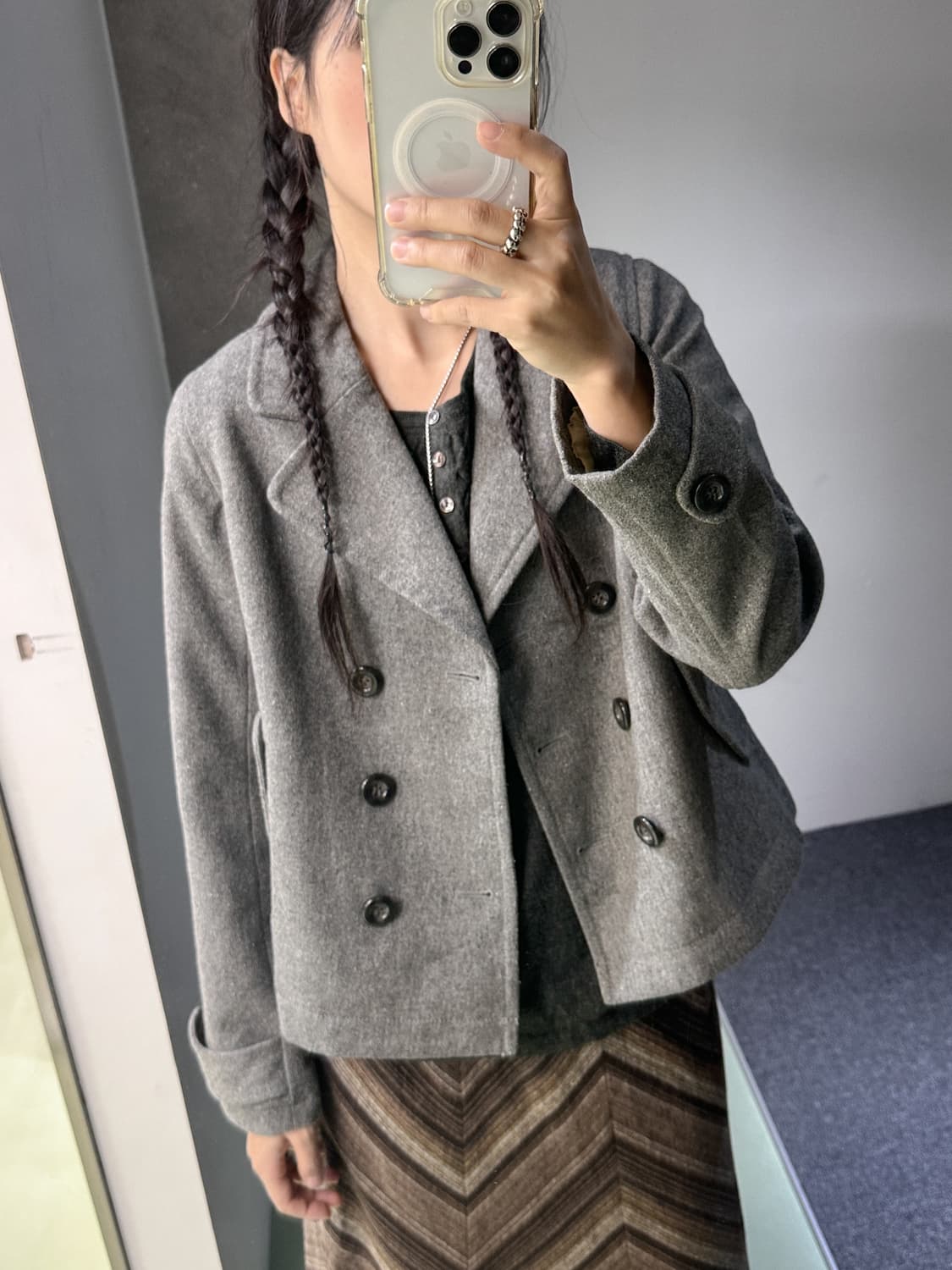 gray wool double short jacket 상품이미지1