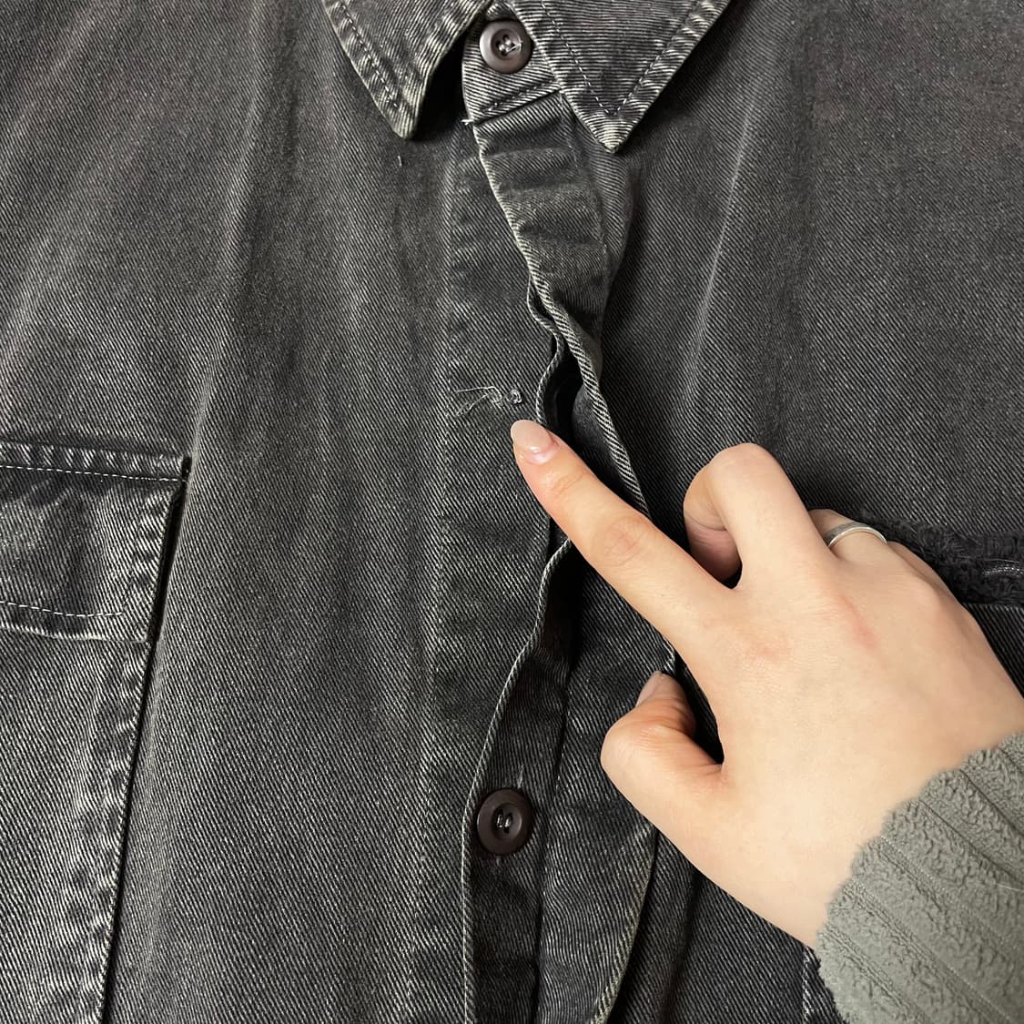 시그널옴므 그레이 빅사이즈 투포켓 데님 셔츠 자켓 상품이미지5