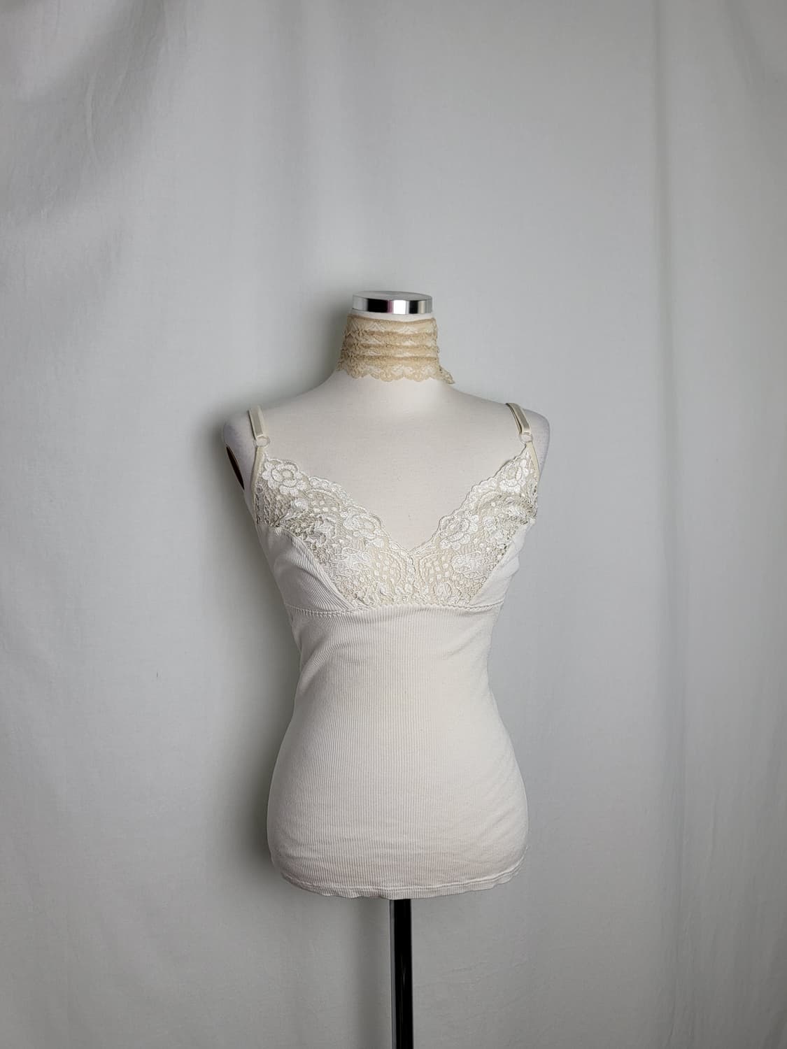 빈티지 퓨어 화이트 레이스 슬립 나시 탑 상품이미지2