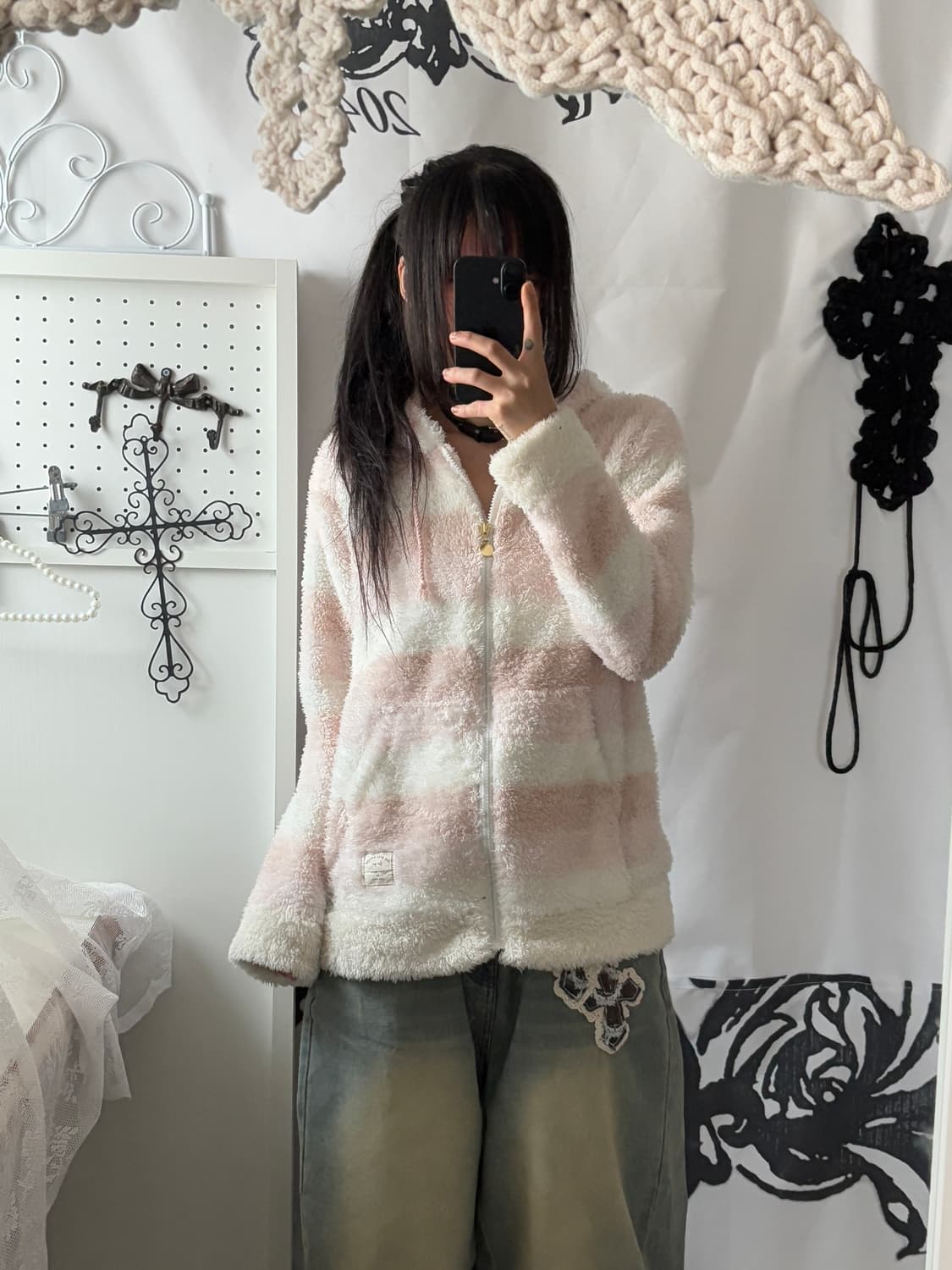 • Strawberry Pink Striped Hoodie Zip-Up 상품이미지4