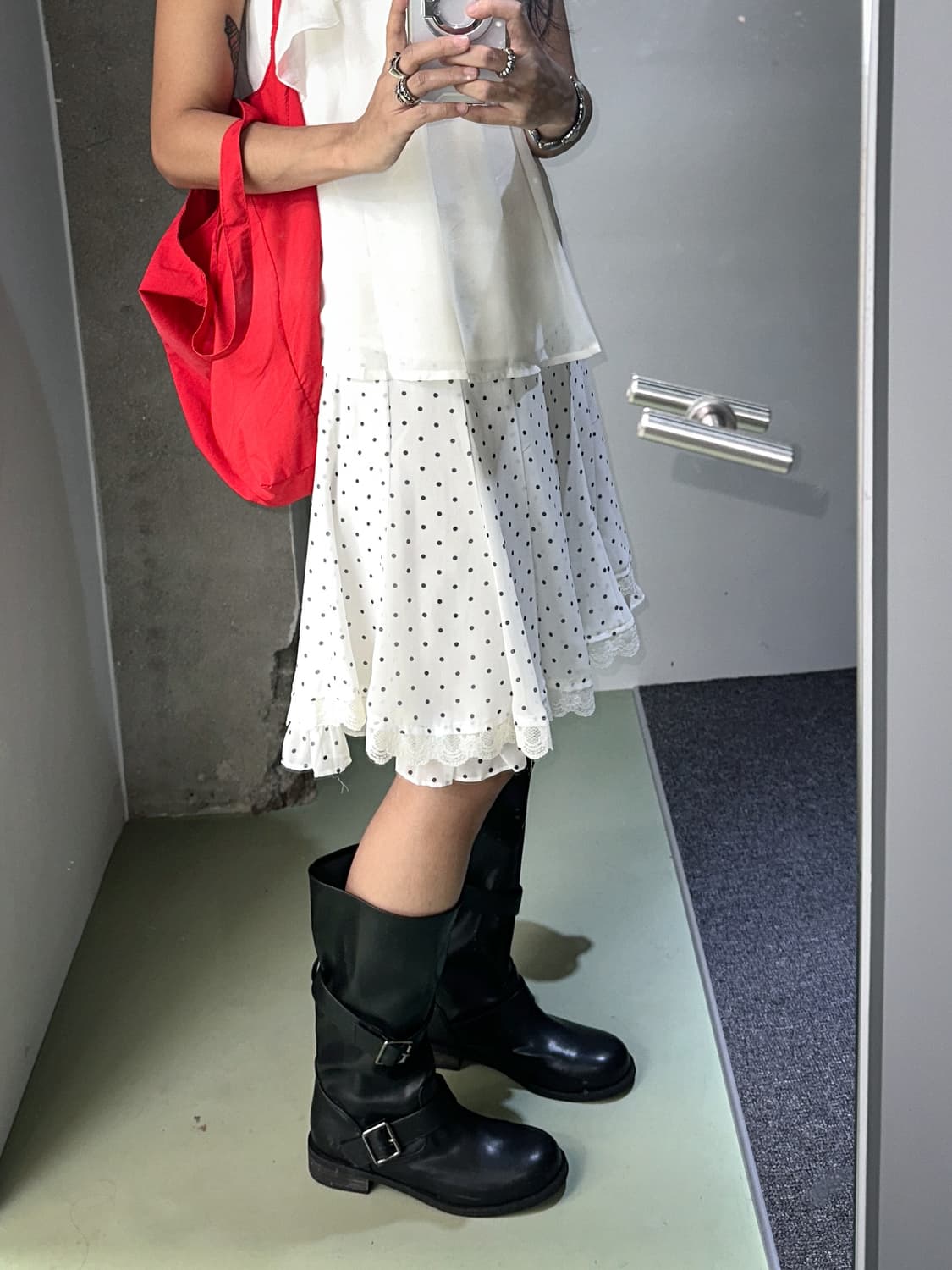 white dot lace midi skirt 상품이미지1