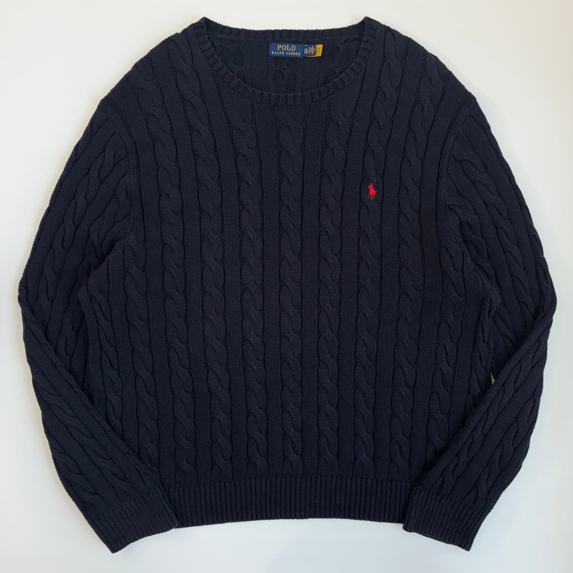 Polo 폴로 랄프로렌 현행 QR 딥네이비 케이블 코튼 라운드 니트 상품이미지1
