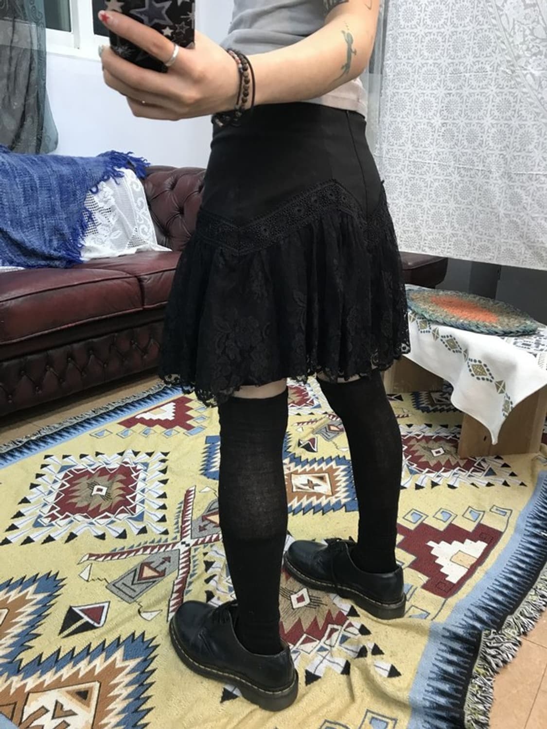 제페니즈 빈티지 여성 블랙 시스루 레이스 미니스커트 상품이미지2