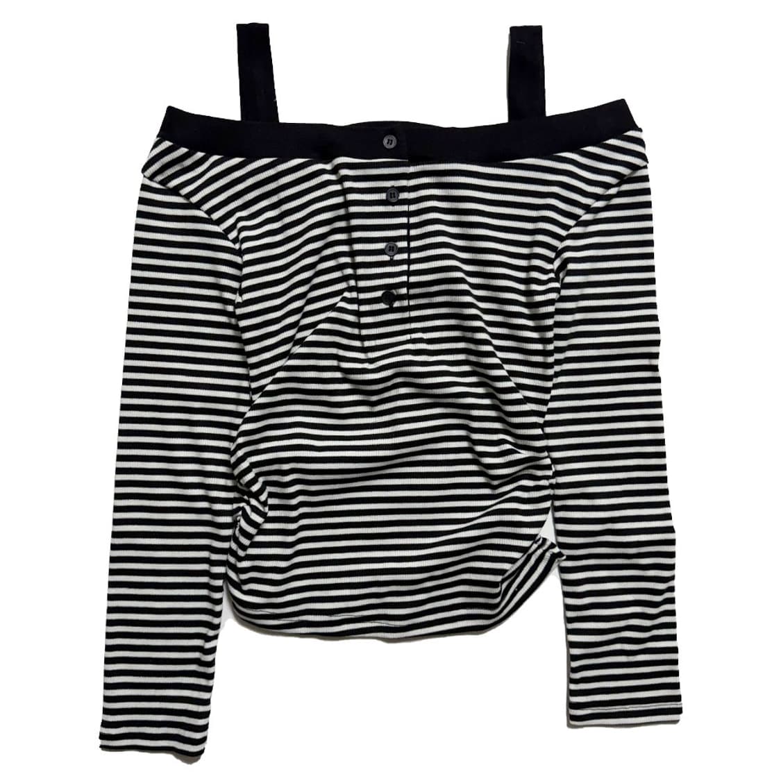 새상품 여자 끈 오프숄더 셔링 긴팔티 상품이미지1