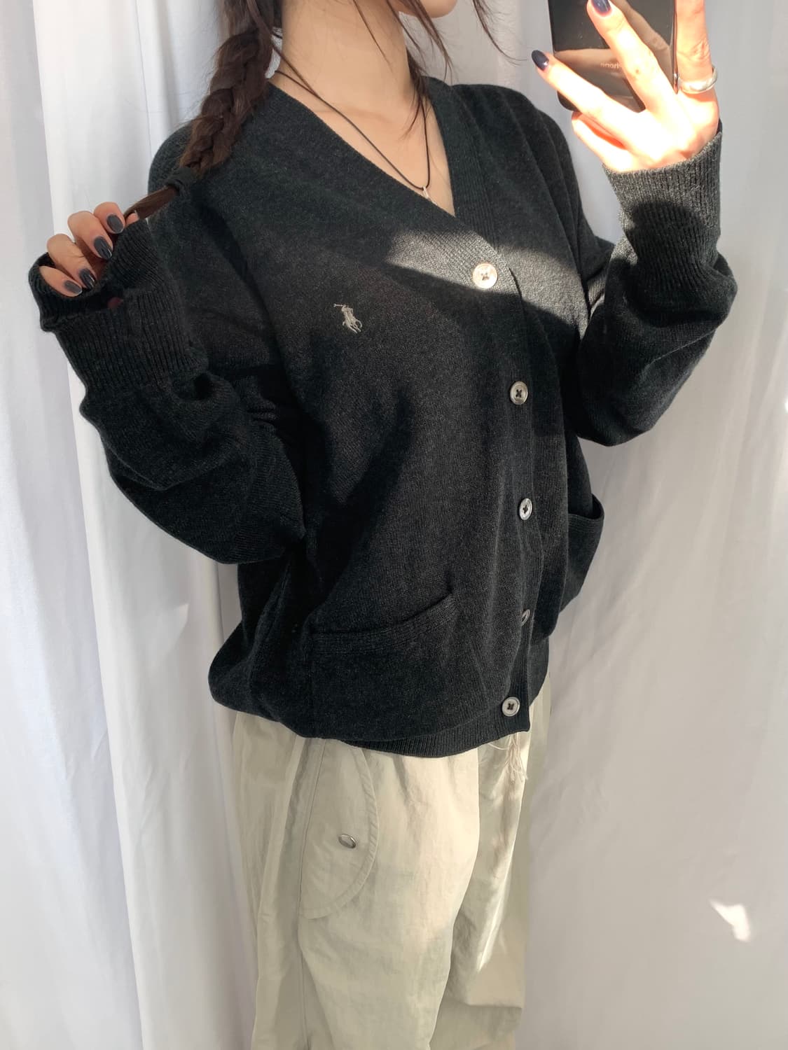 Polo 폴로 랄프로렌 램스울 차콜 컬러 브이넥 가디건 상품이미지8