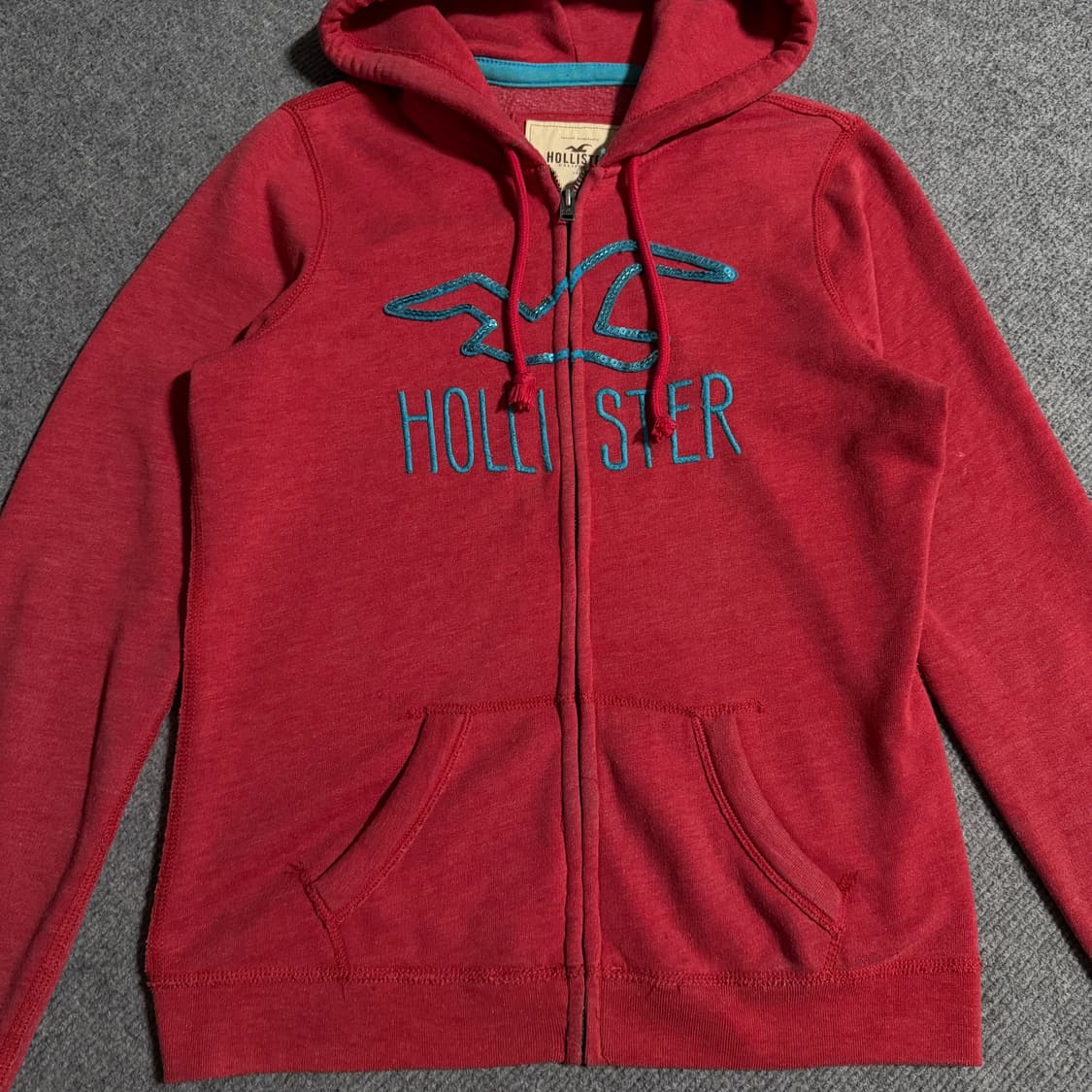 홀리스터 레드 후드집업 m 상품이미지2