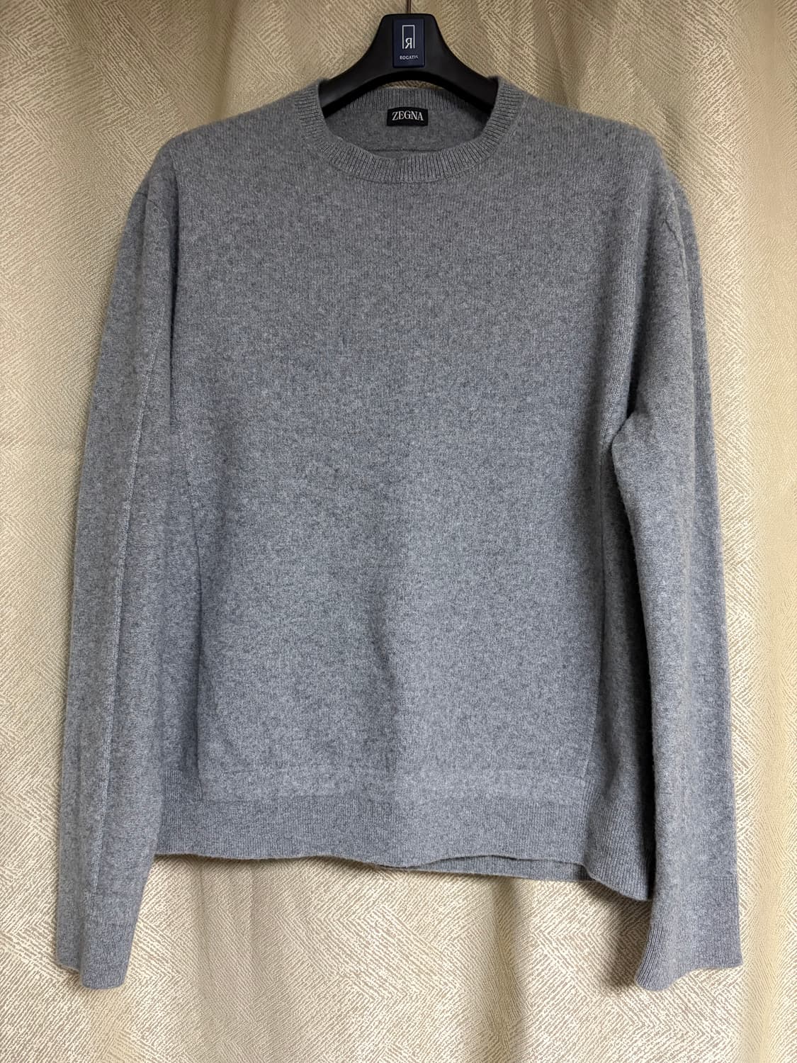 [L] 제냐 버티컬 라인 울 캐시미어 크루넥 스웨터 그레이 상품이미지1