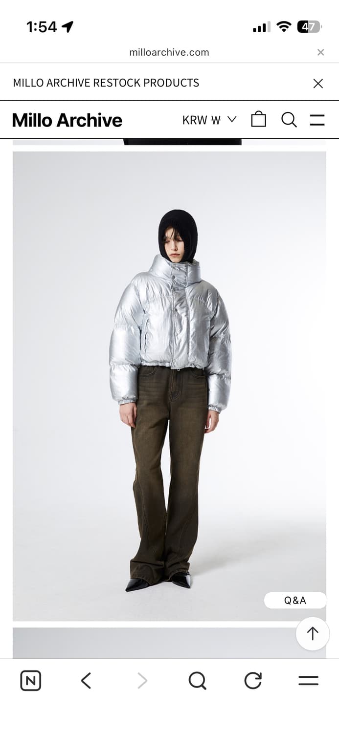 밀로우먼 커브드 숏 푸퍼 자켓 패딩 실버 상품이미지3