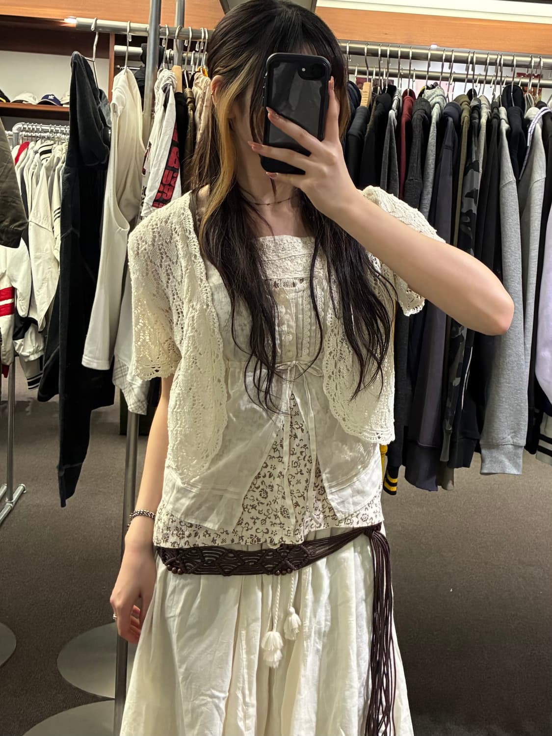 OS)Japanese vintage 여성 펀칭 디자인 반팔 시트 가디건 상품이미지1