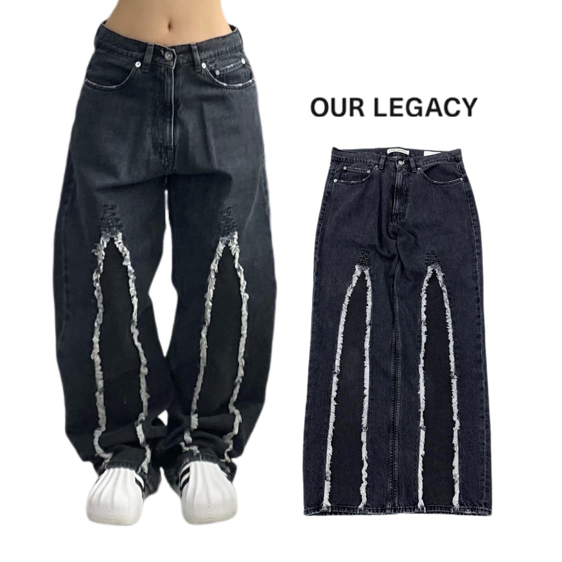 아워레가시 써드컷 슬래쉬 흑청 와이드 데님팬츠 상품이미지1