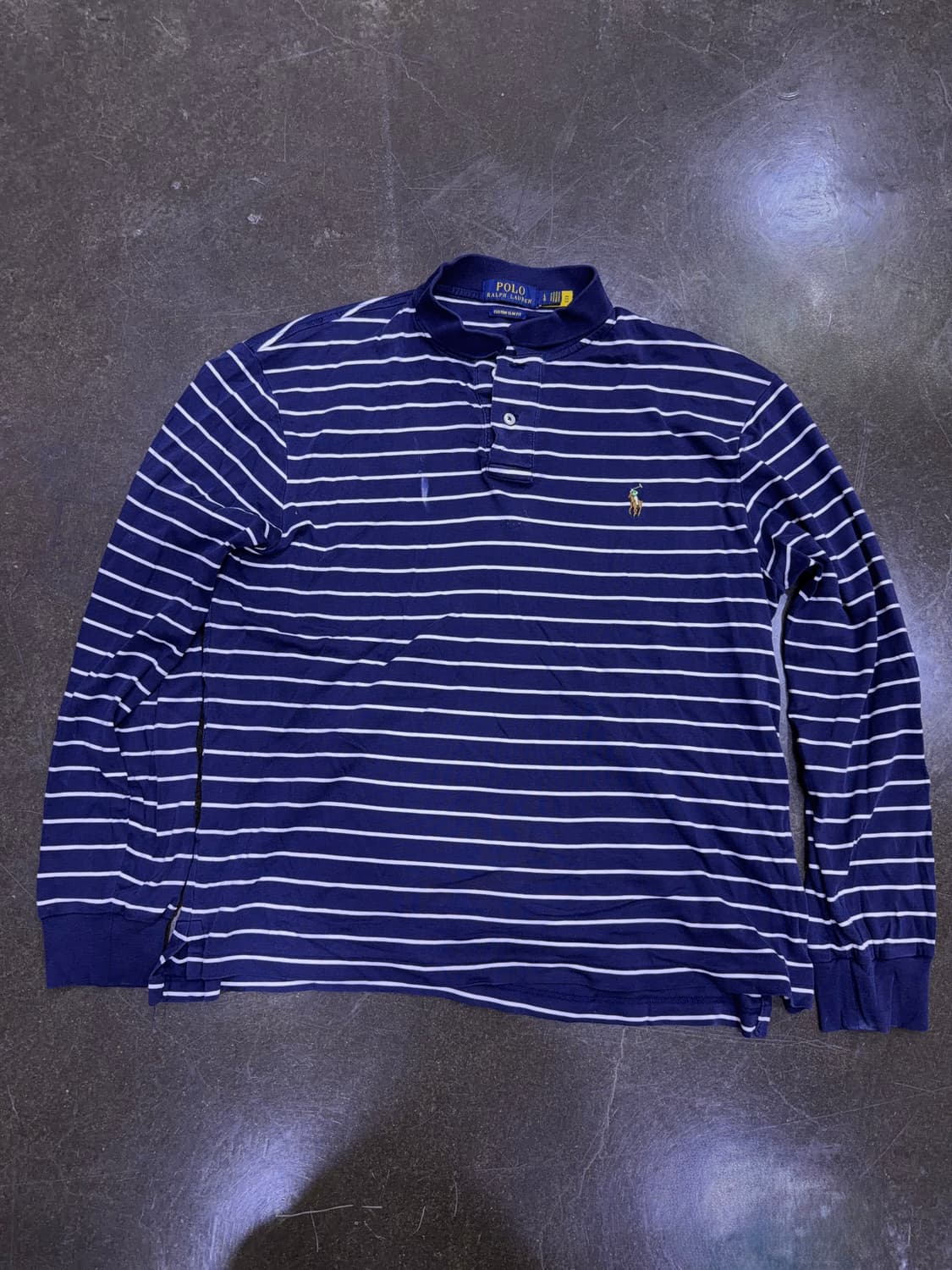 폴로 랄프로렌 스트라이프 긴팔 카라티 커스텀 슬림핏 네이비 L 상품이미지1