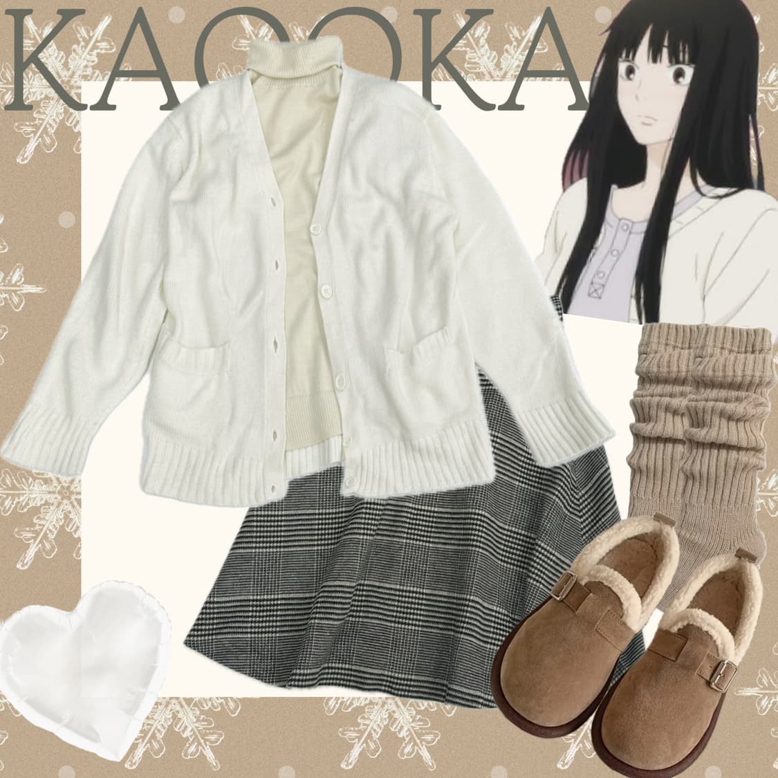 ❄️사와코 겨울 데이트 코디세트❄️ 가디건 체크 미디스커트 아이보리 상품이미지1