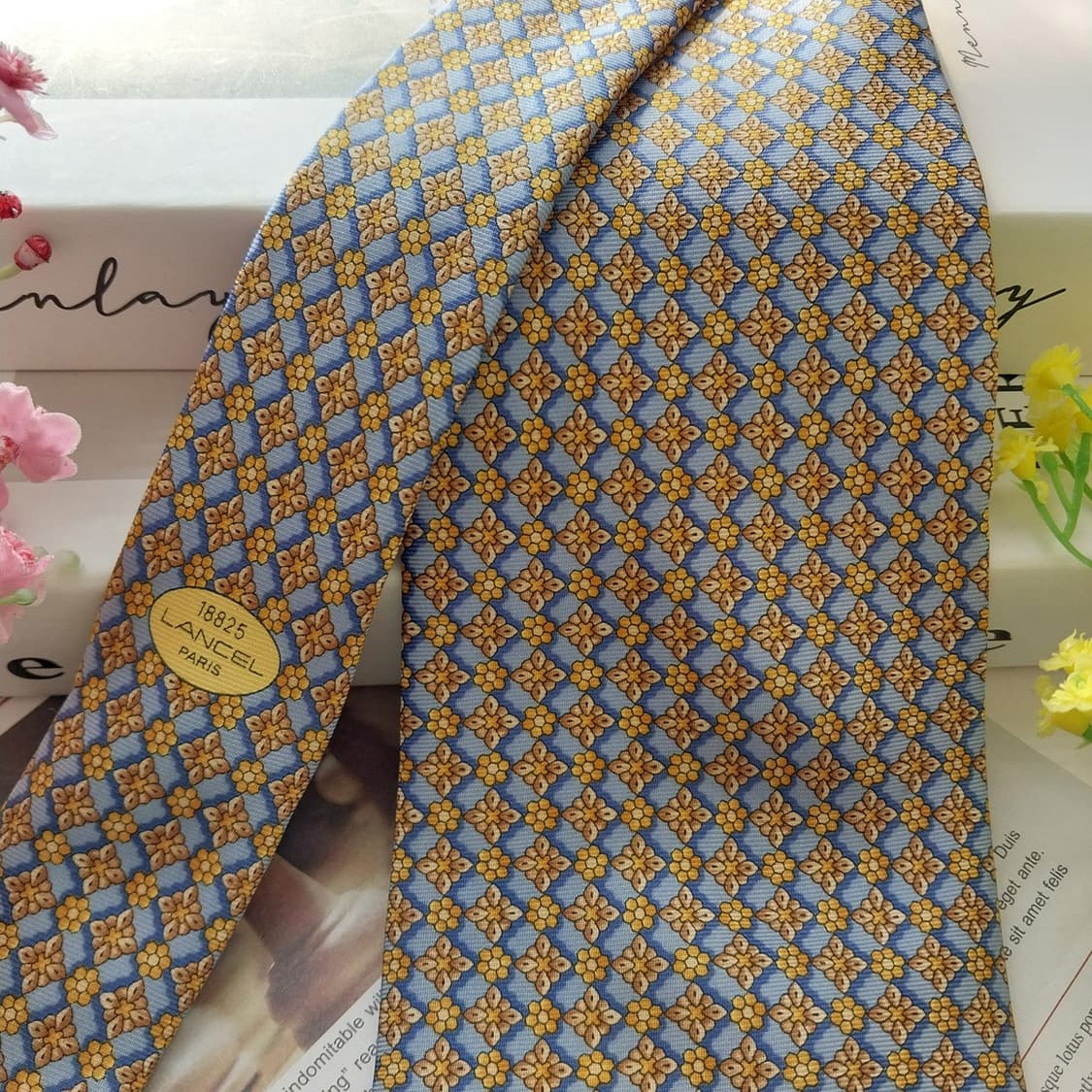 란셀 실크 블루&골드 자카드 넥타이 9.6cm A+~A등급 K1488
 상품이미지3