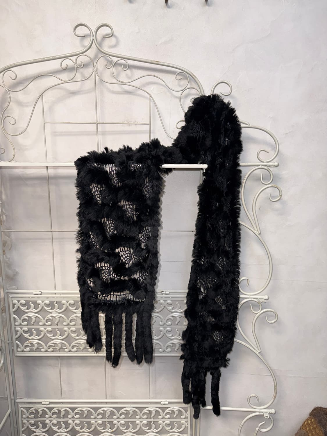Black rabbit fur trimming net muffler 상품이미지1