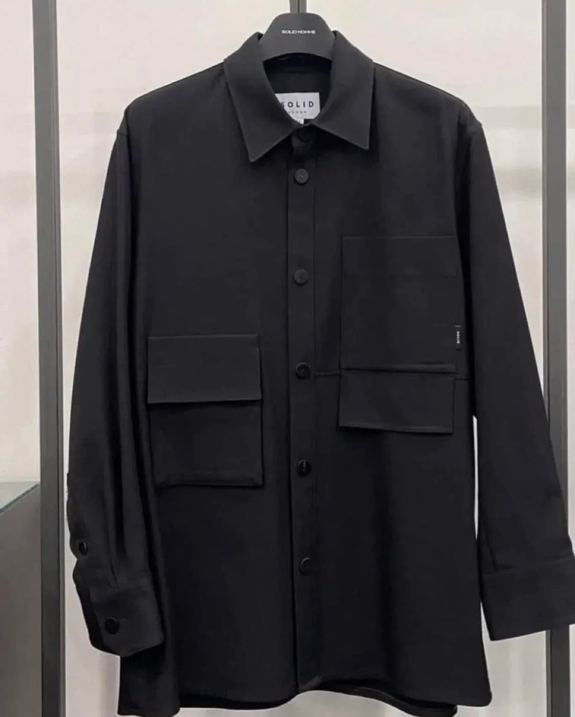 솔리드옴므 울 오버핏 트윌 셔츠 자켓 블랙 상품이미지1
