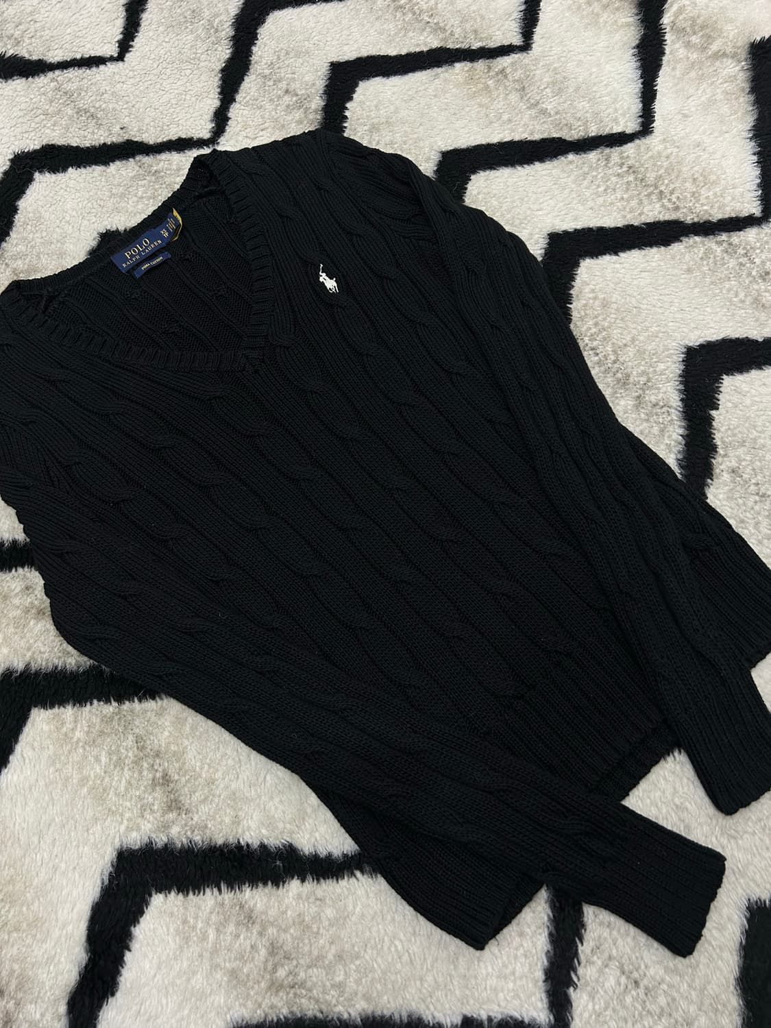 [XS]폴로랄프로렌 V넥 꽈배기 니트/블랙 상품이미지1