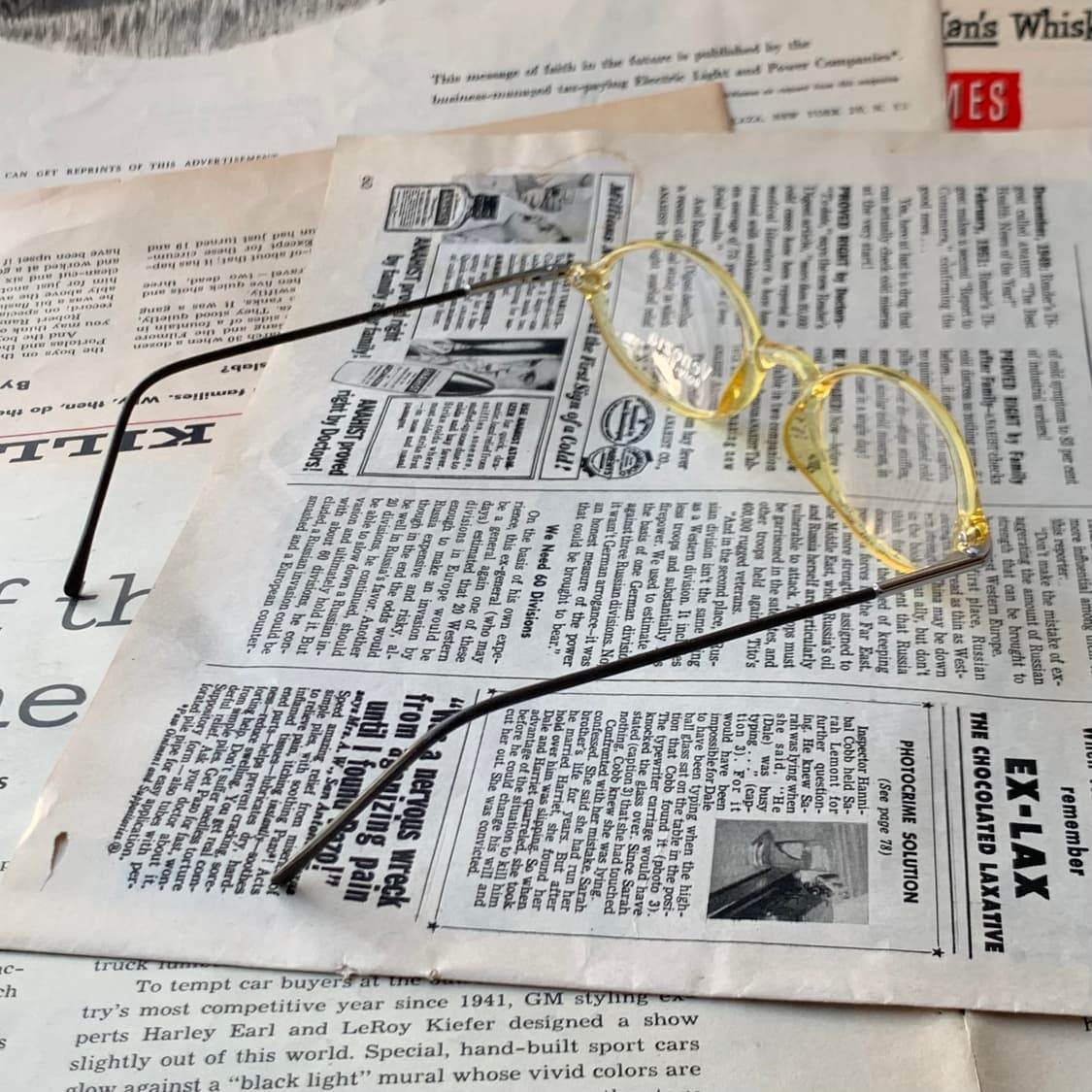 736 데드스탁 라운드 유니크 디자인 빈티지안경테 옐로우 클리어 픽키안경 상품이미지7