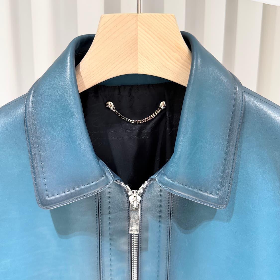 (S+/50) / 벨루티 파티나 송아지 가죽 블루 레더 자켓 상품이미지4