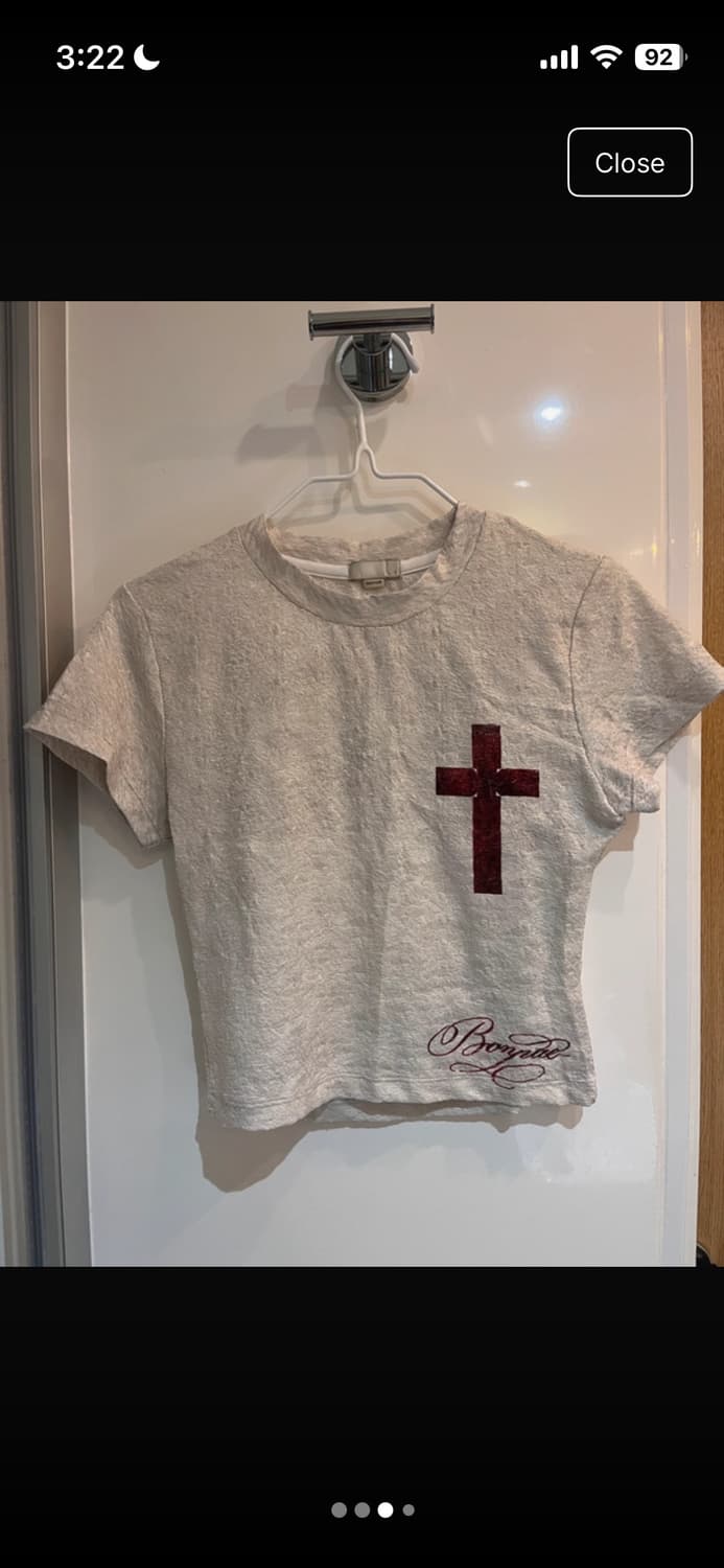 본네 우먼 그래픽 오픈백 슬릿 탑 아이보리 Bonnae 상품이미지3