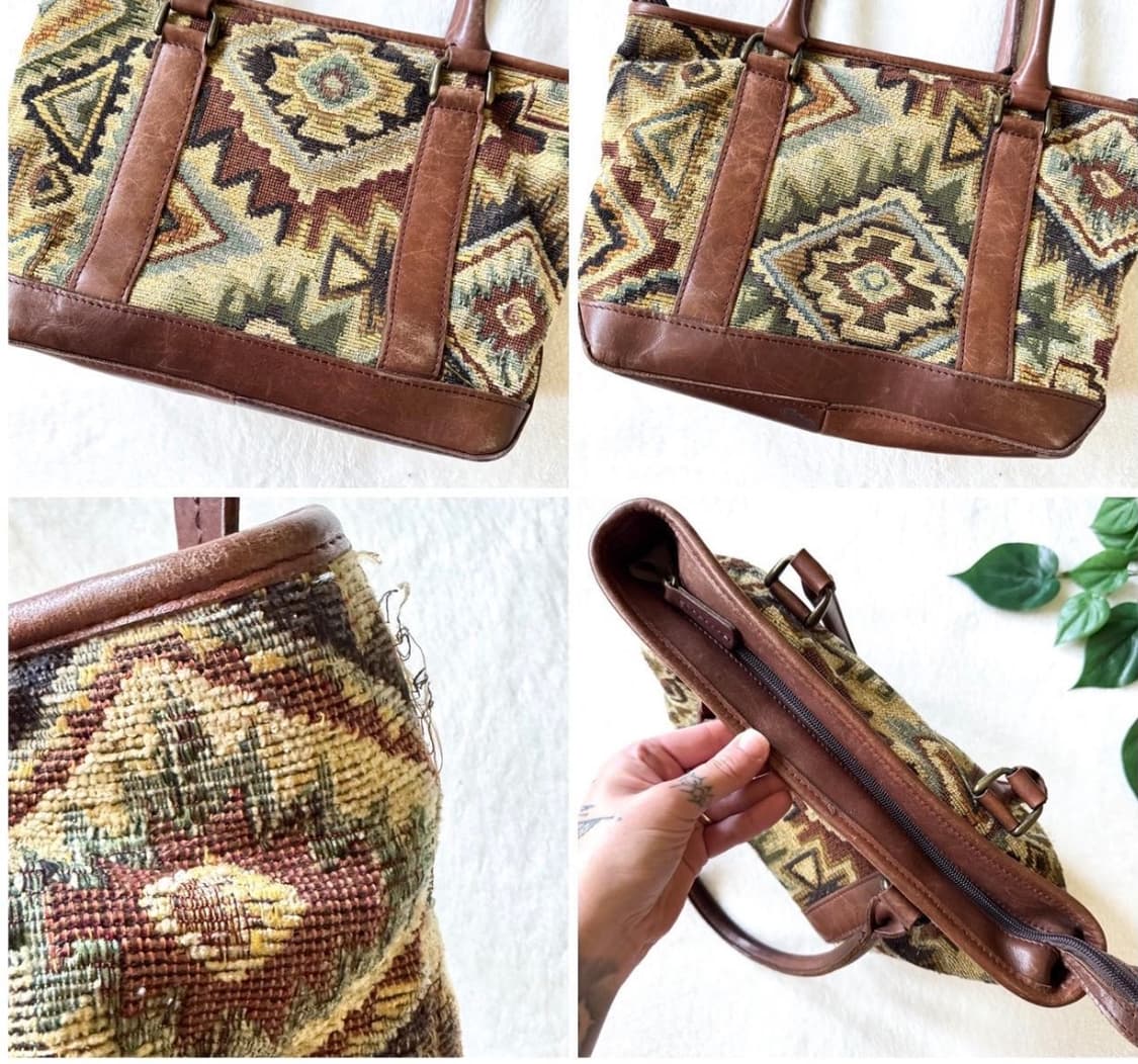 엘엘빈 빈티지 태피스트리 레더 토트백 90s 28cm 너비 상품이미지5