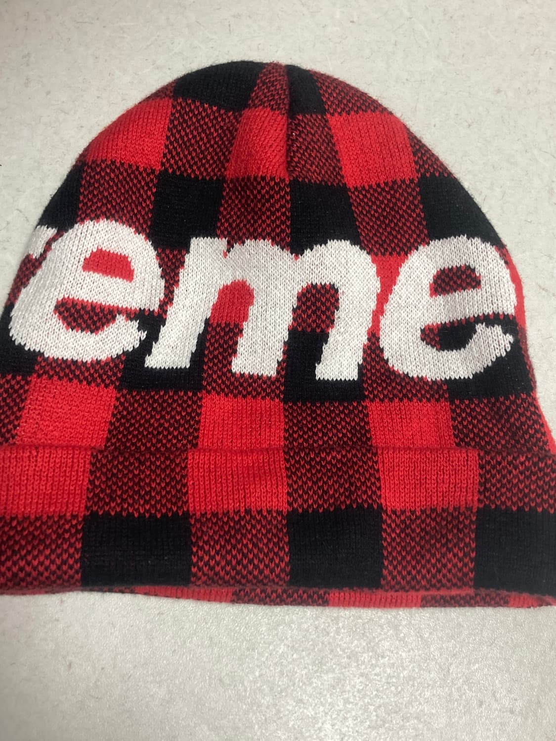 슈프림 빅 로고 비니 체크 레드 상품이미지2